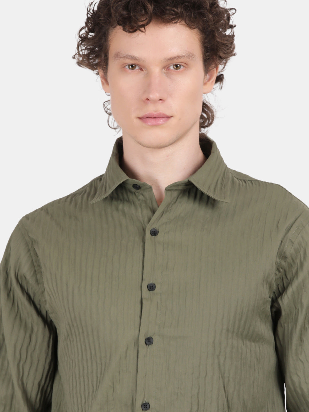 Men Light Green Slim Fit Spread Collar Full Sleeve Casual Shirt
