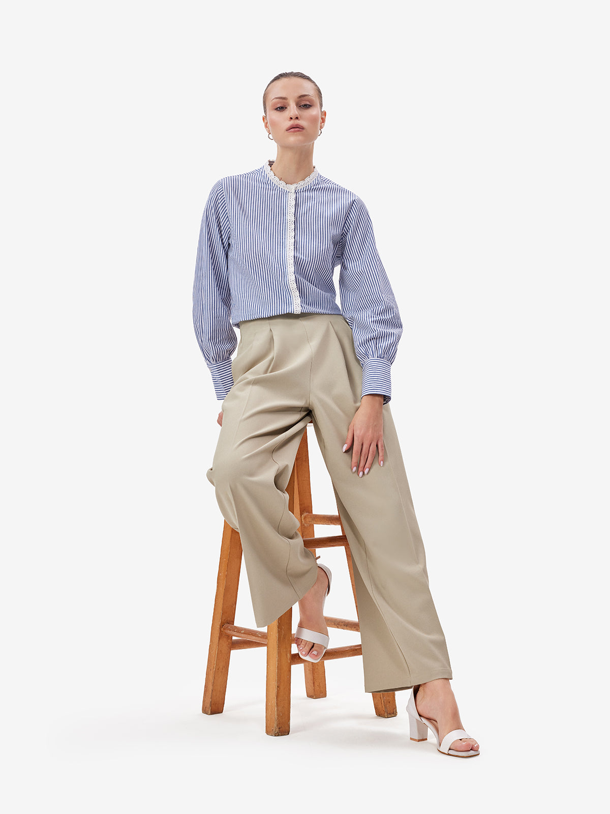 Women Blue Striped Button-Down Shirt