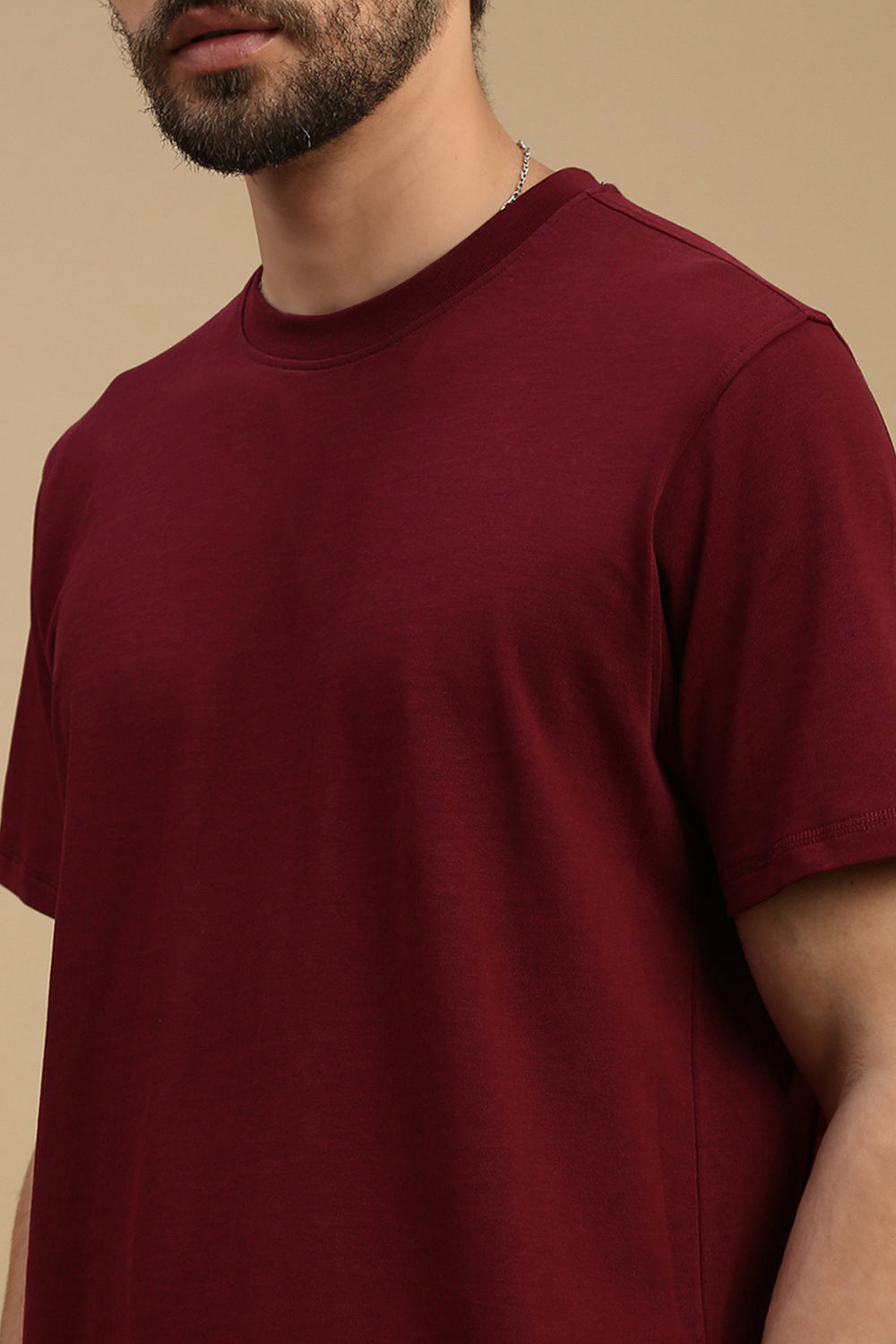 Men Burgundy Basic Crew Neck T-Shirt