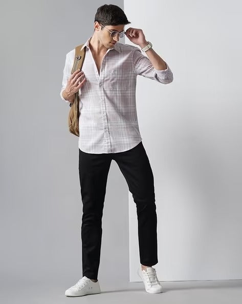 Men White Checked Slim Fit Shirt