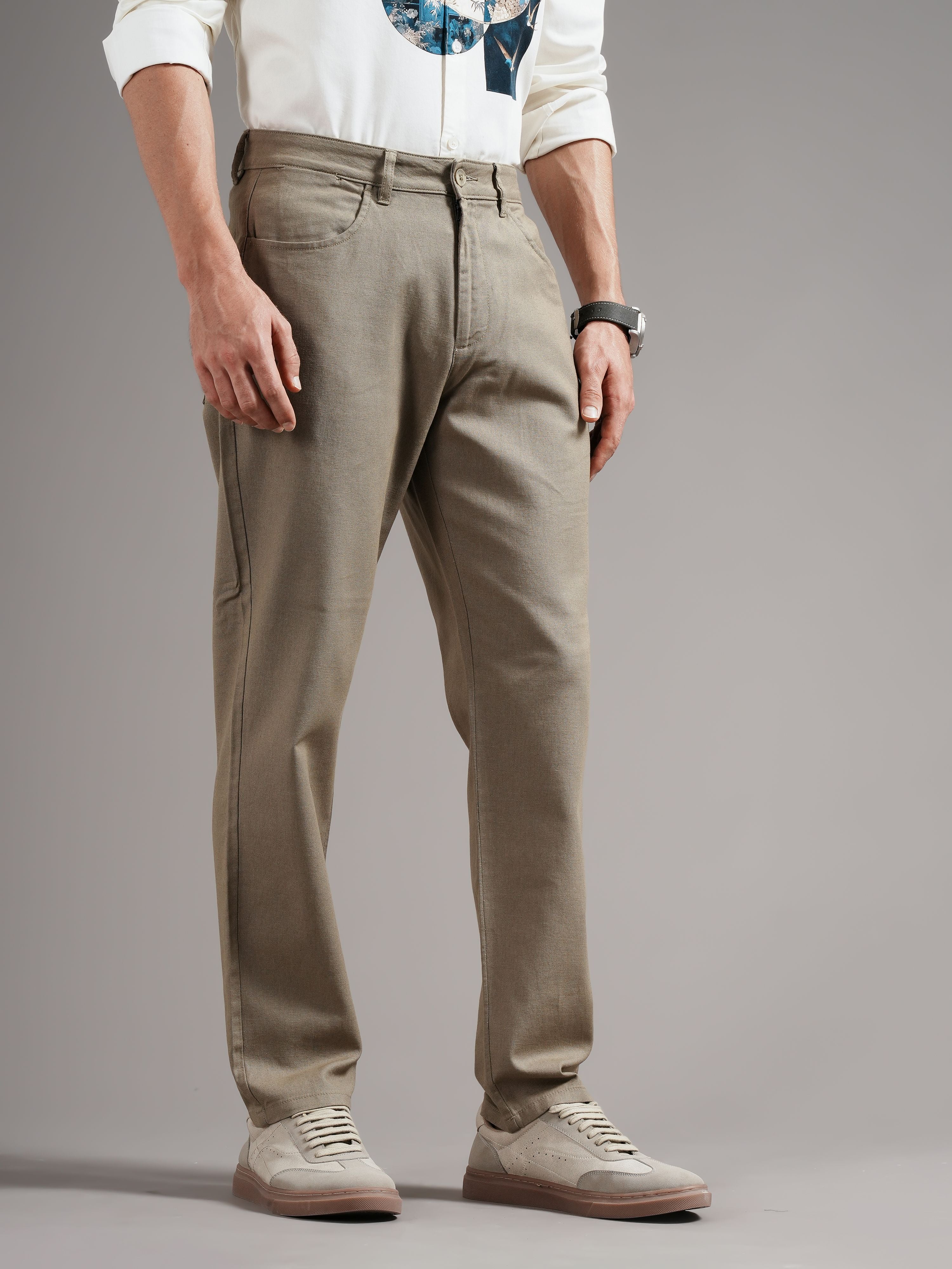 Men Olive Tailored Fit Trousers