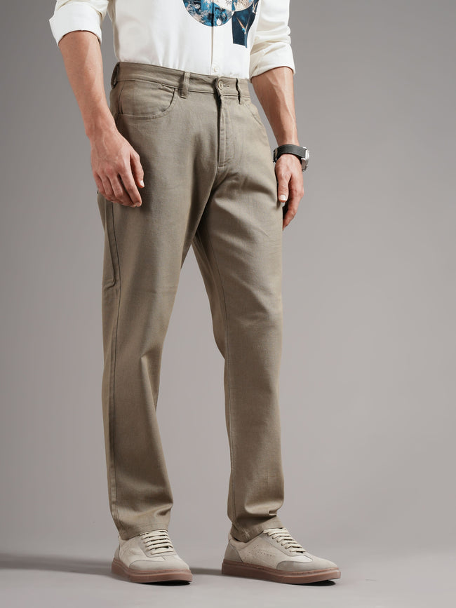 Men Olive Tailored Fit Trousers