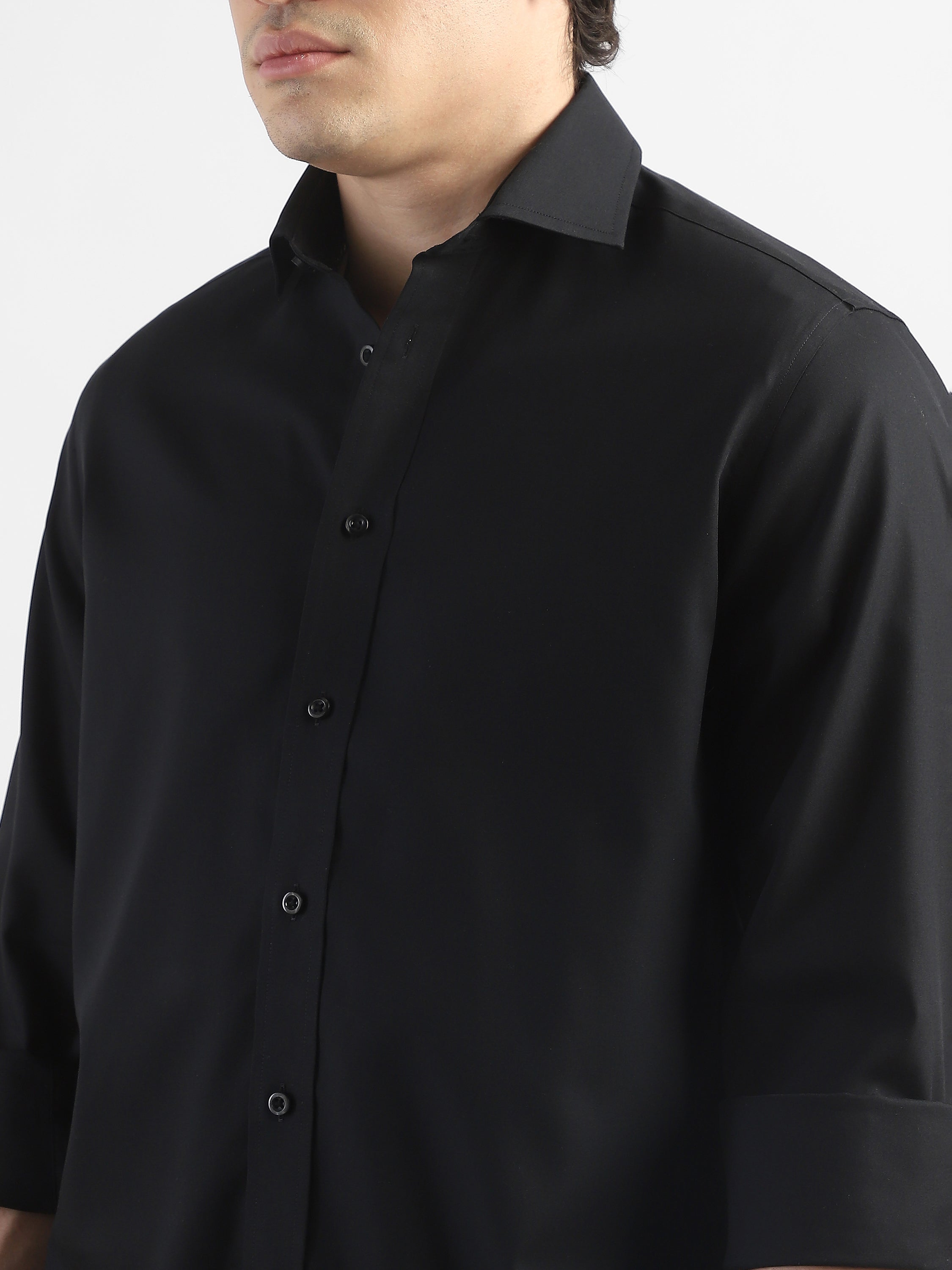 Men Black Spread Collar Shirt