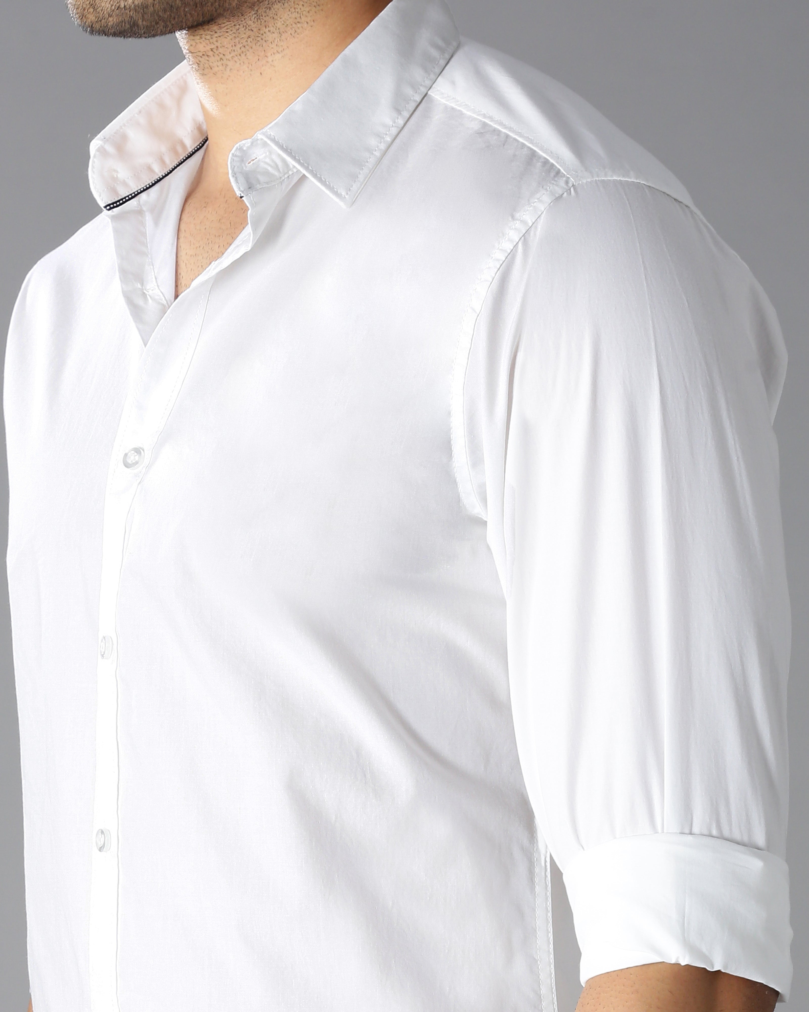 Men White Cotton Slim Shirt