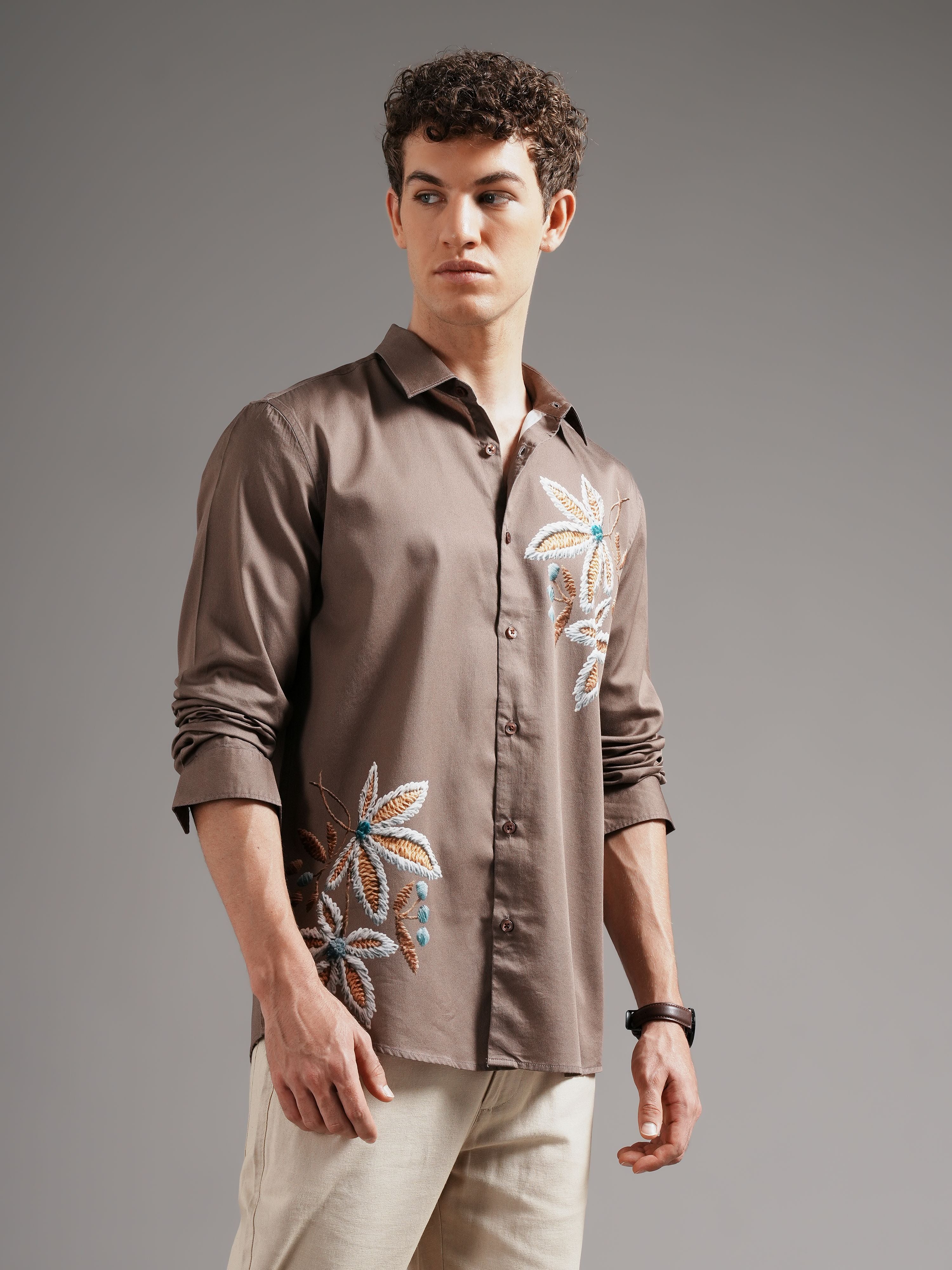Men Brown Casual Printed Shirt