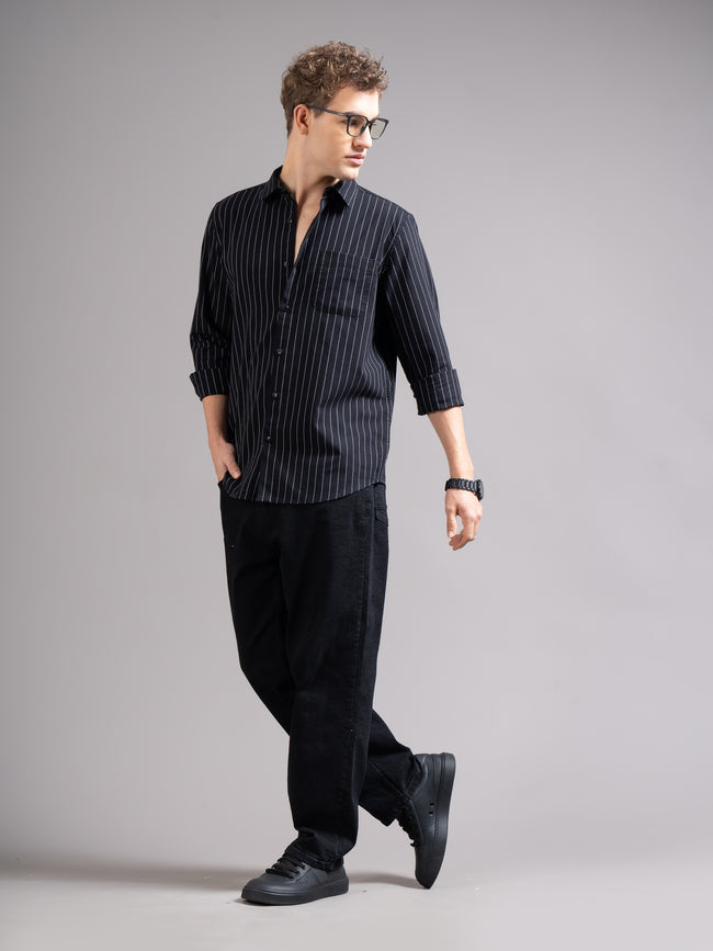 Men Black Striped Shirt