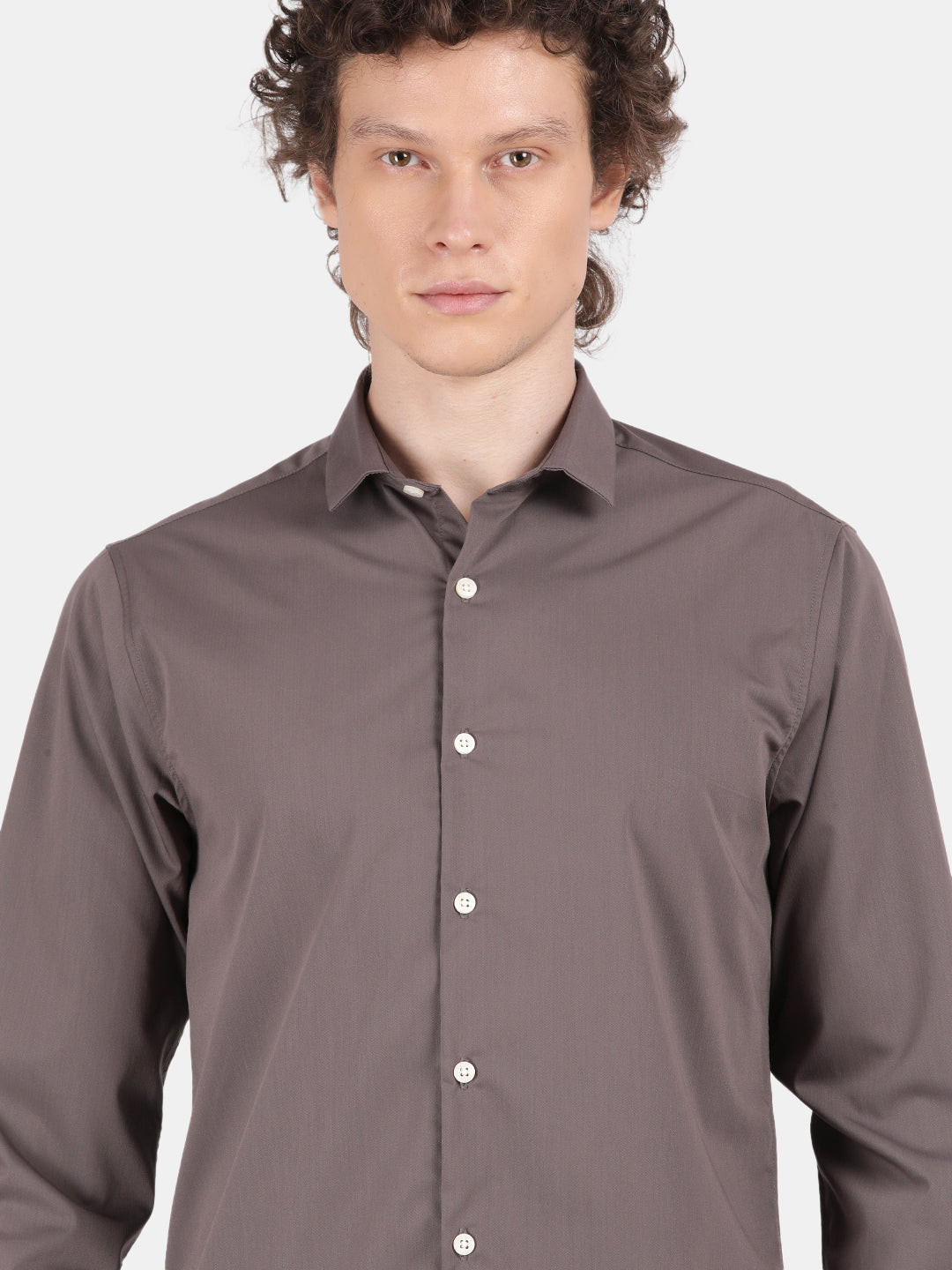 Men Grey Slim Fit Spread Collar Full Sleeve Casual Shirt