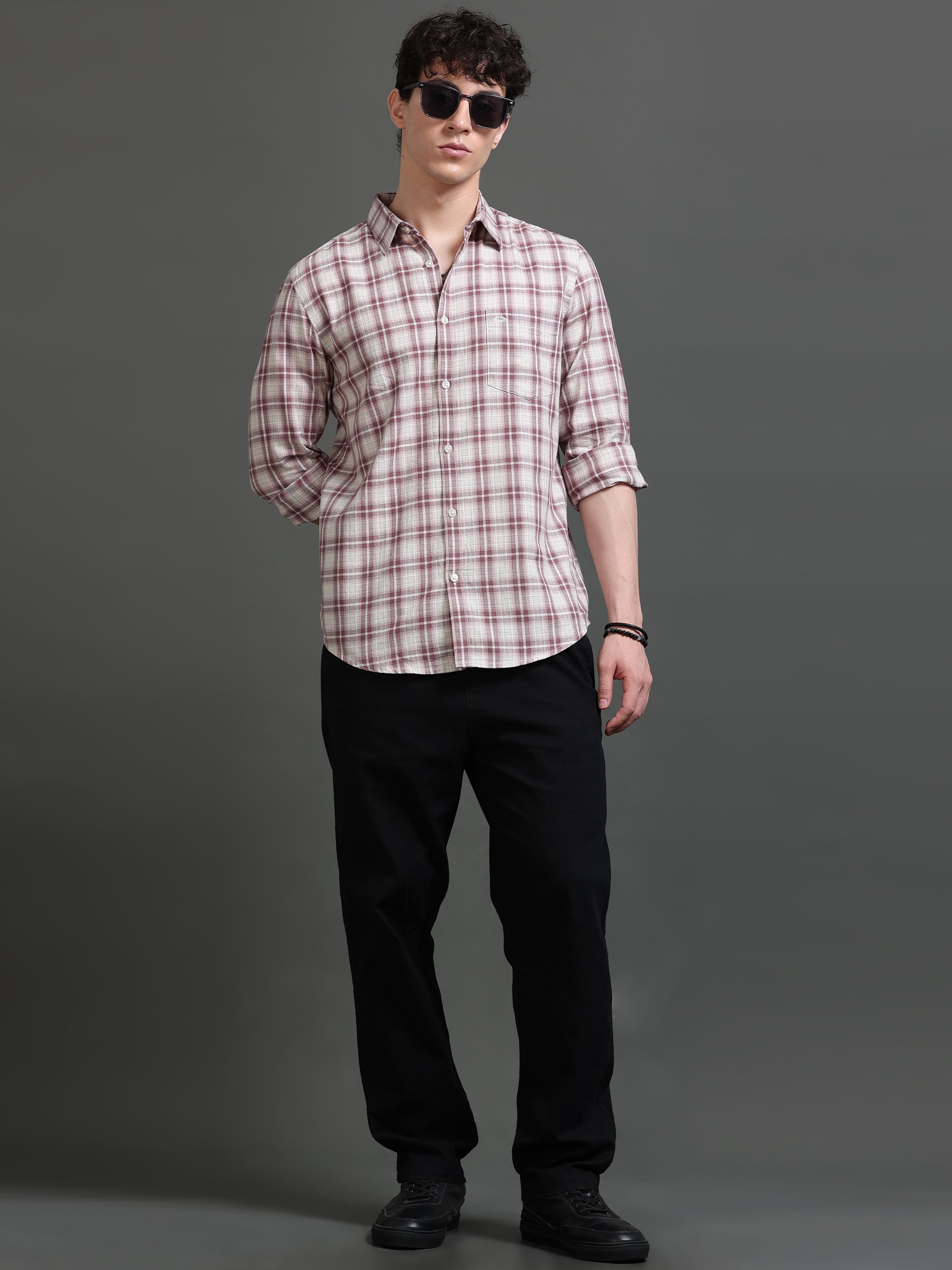 Men Mauve Checked Shirt