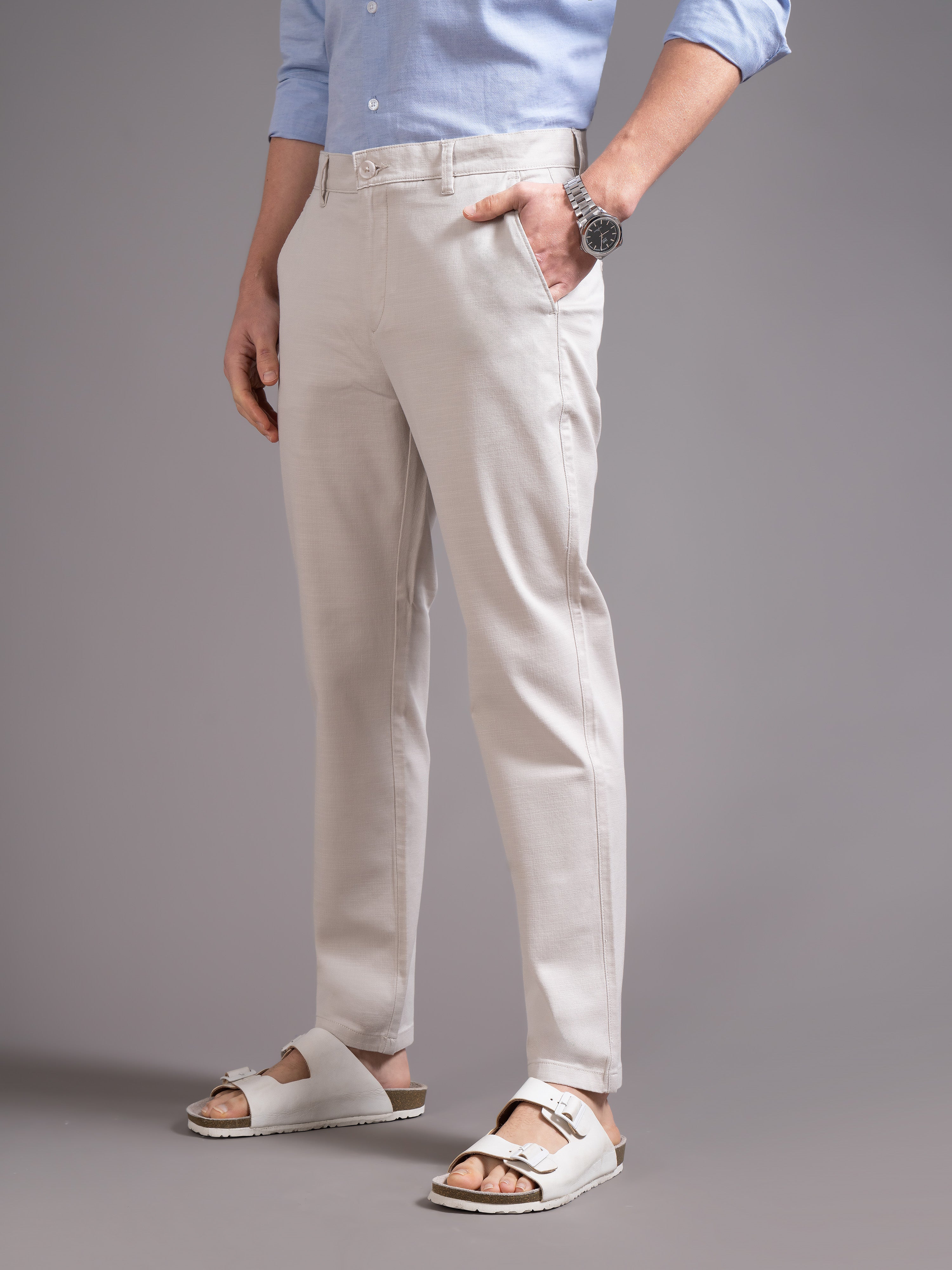 Men Cream Smart Slim Fit Chinos