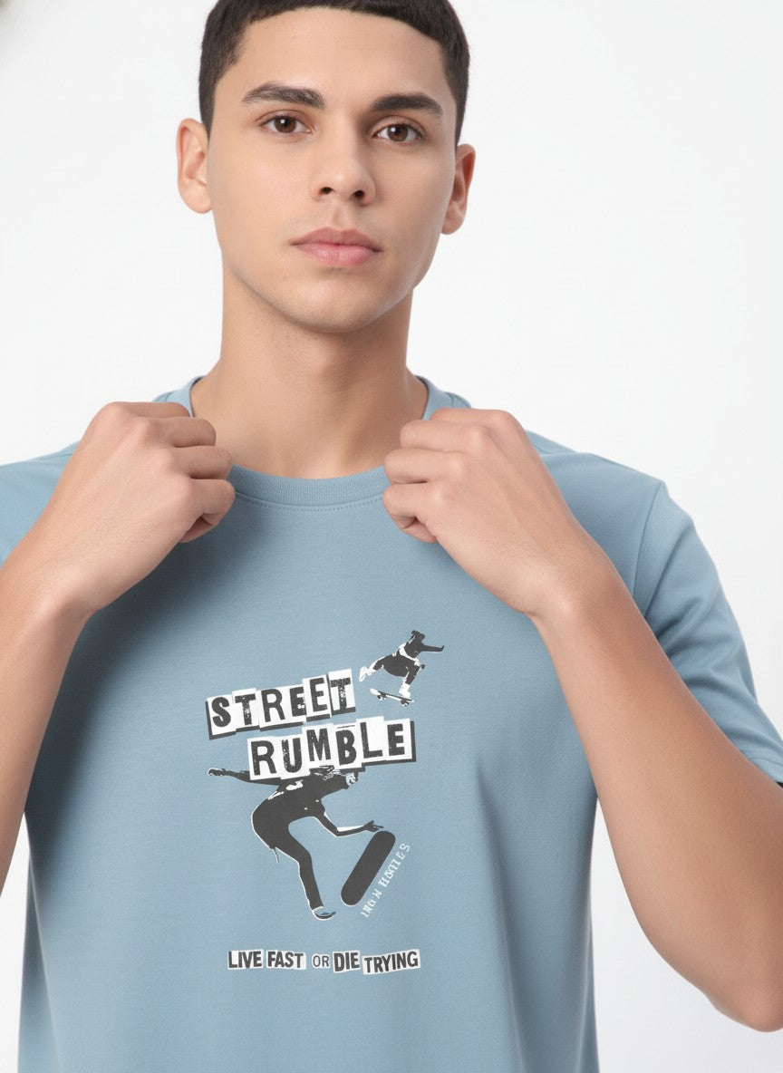 Men Cotton Ice Blue T-Shirt