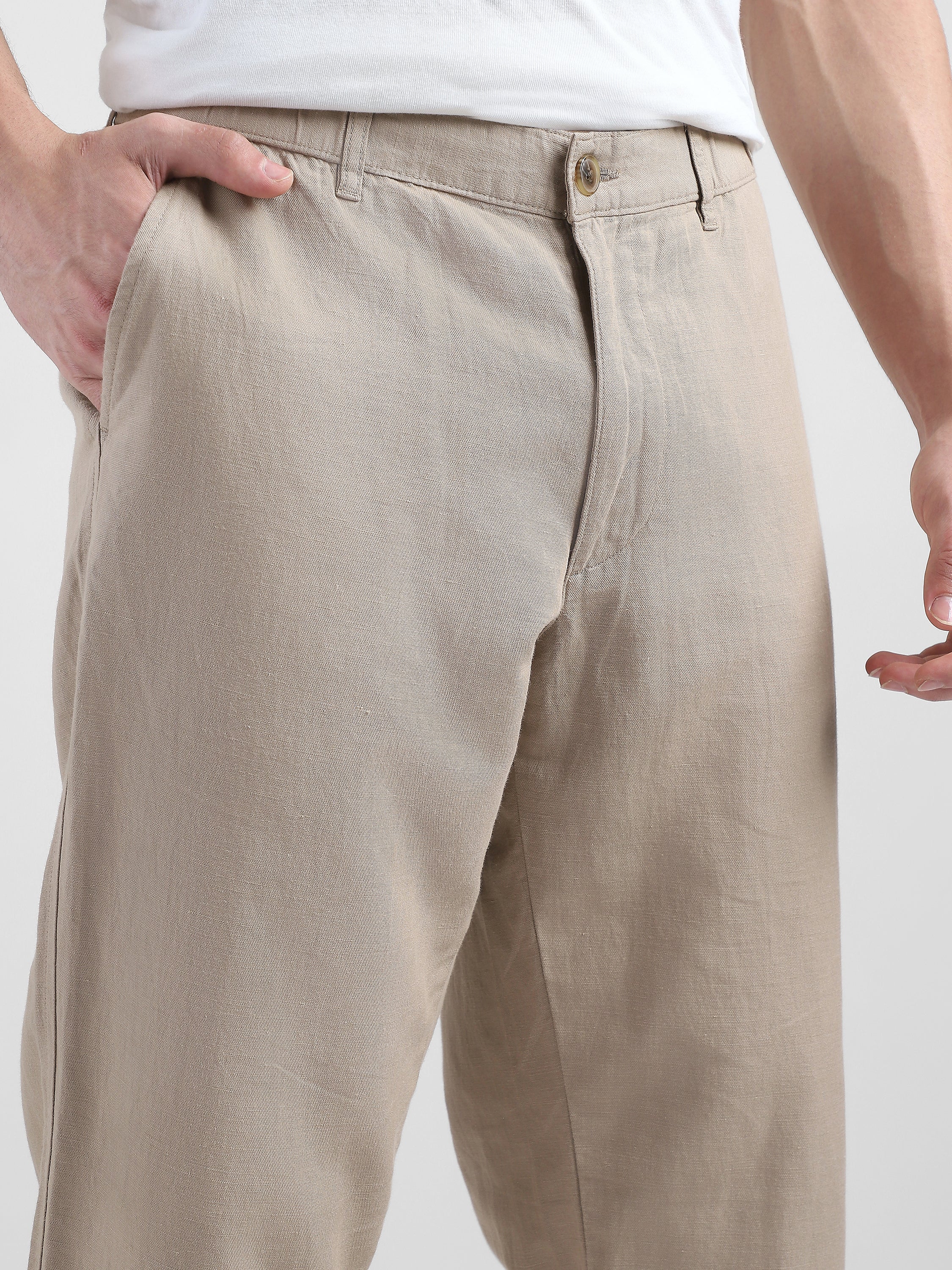 Men Beige Comfort Fit Pants