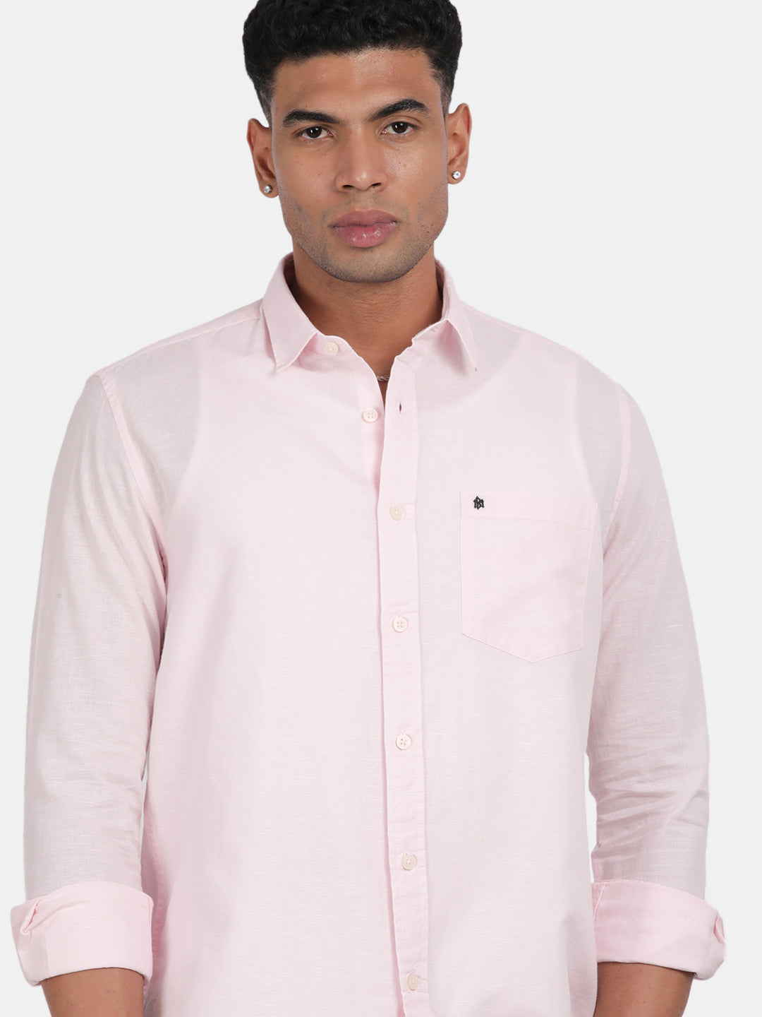 Men Light Pink Slim Fit Spread Collar Full Sleeve Casual Shirt