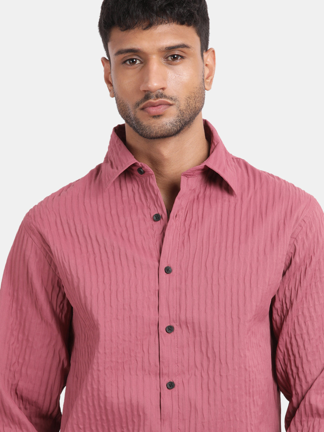 Men Pink Slim Fit Spread Collar Full Sleeve Casual Shirt