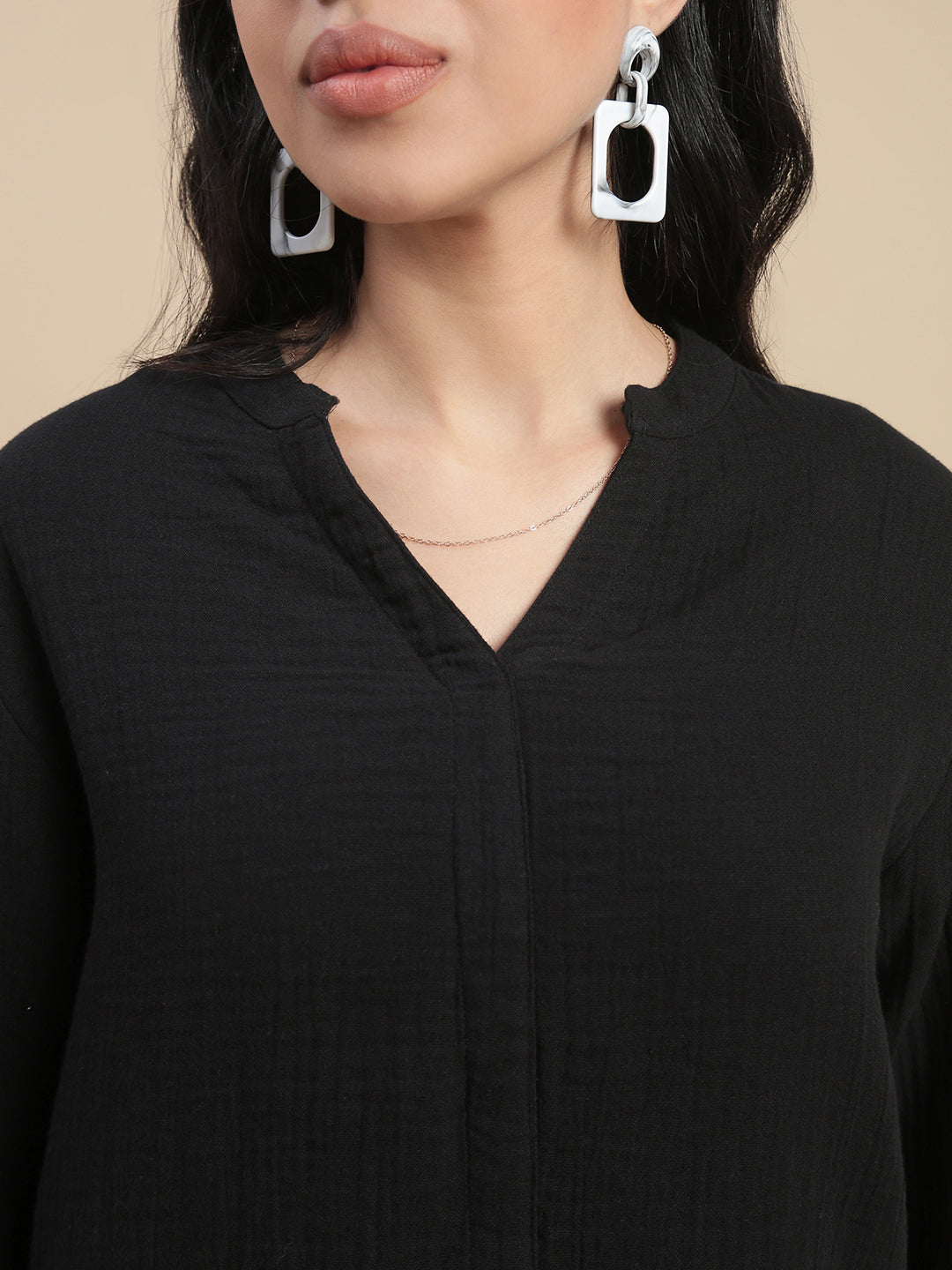 Women Black Casual Tunic Top
