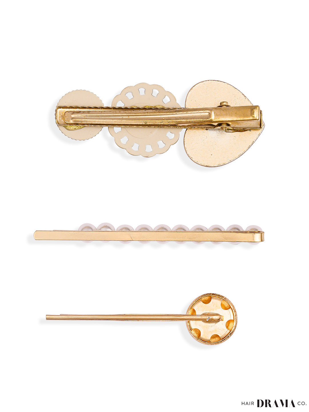 Women Black Heart Gold Pins Set Of 3