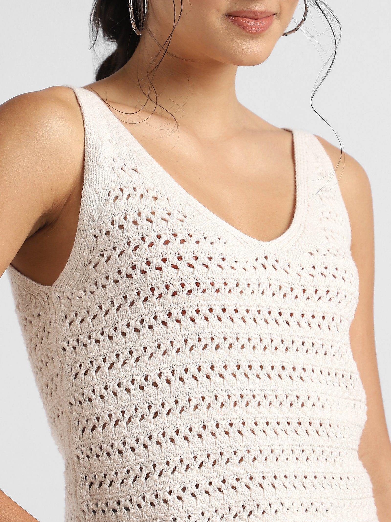 Women Cream Crochet Top