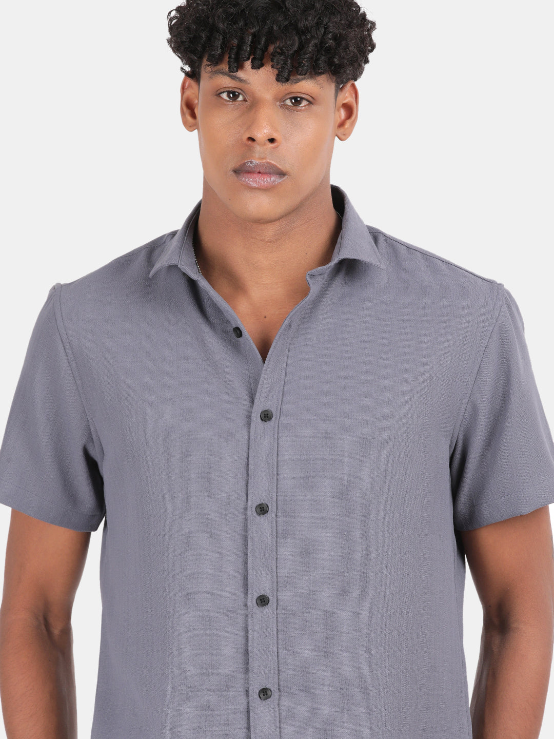 Men White Slim Fit Spread Collar Half Sleeve Casual Shirt