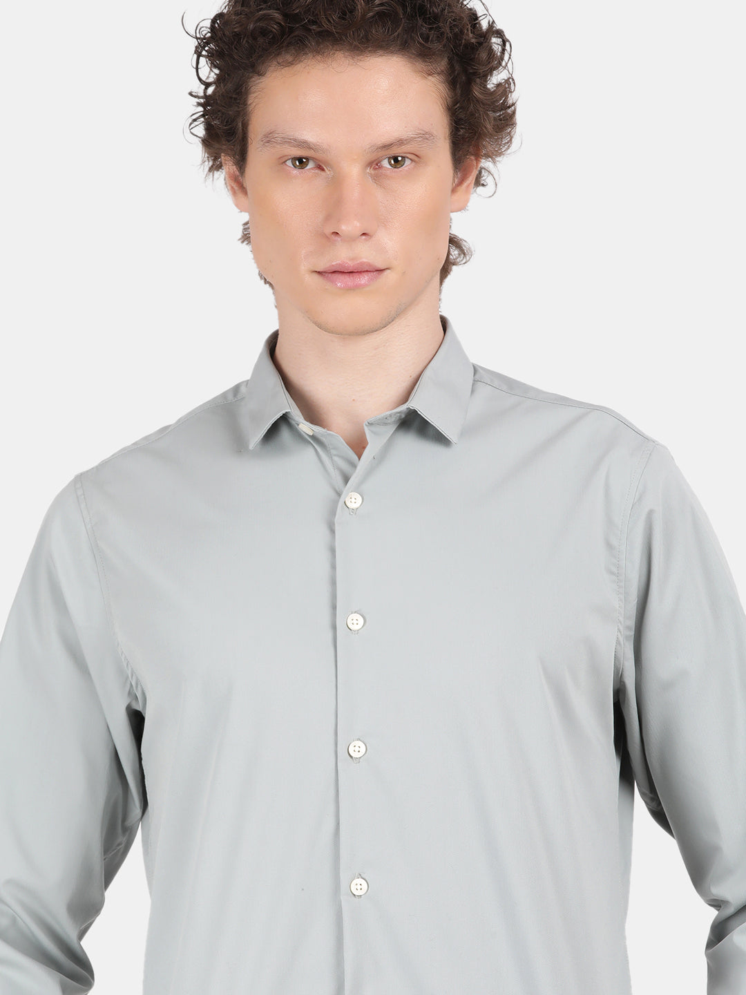 Men Light Green Slim Fit Spread Collar Full Sleeve Casual Shirt