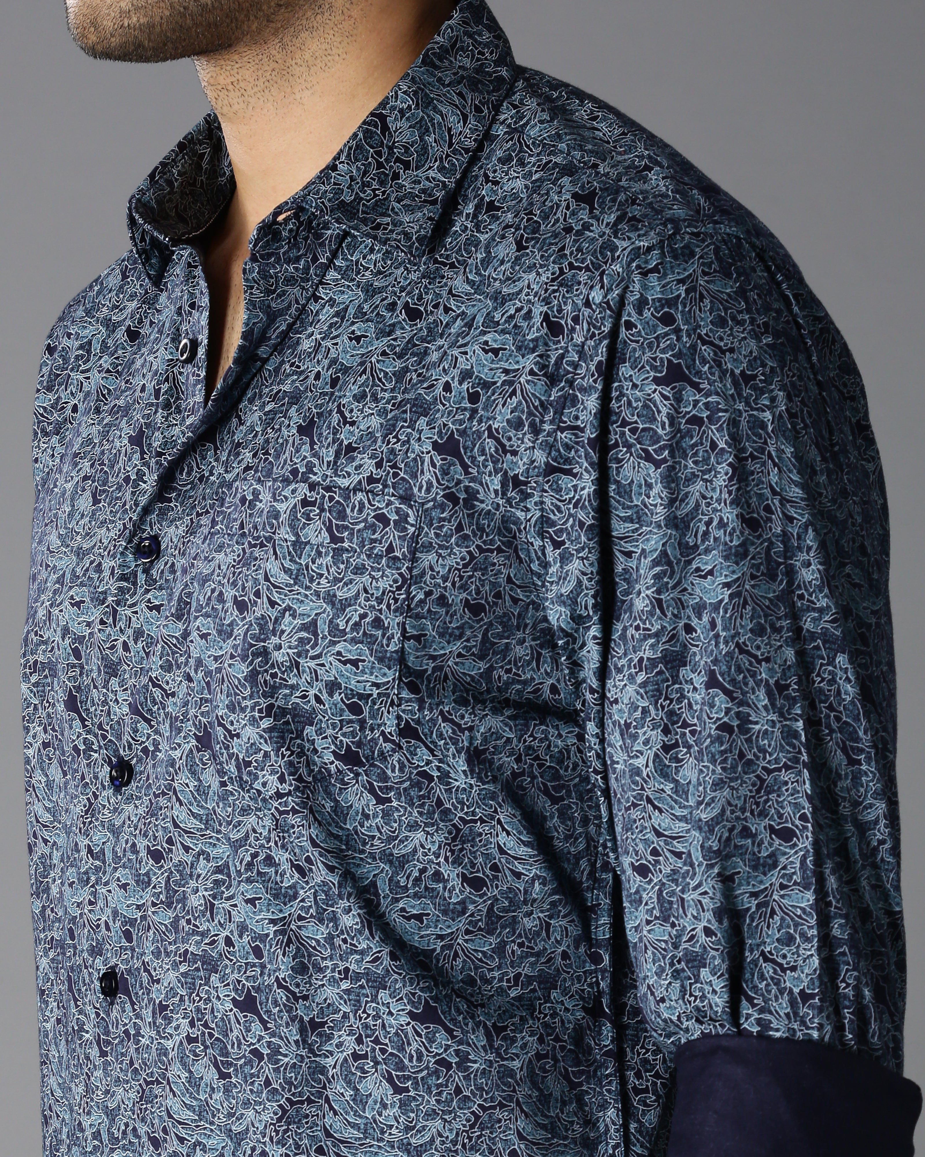 Men Blue Cotton Slim Shirt