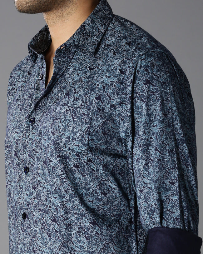 Men Blue Cotton Slim Shirt