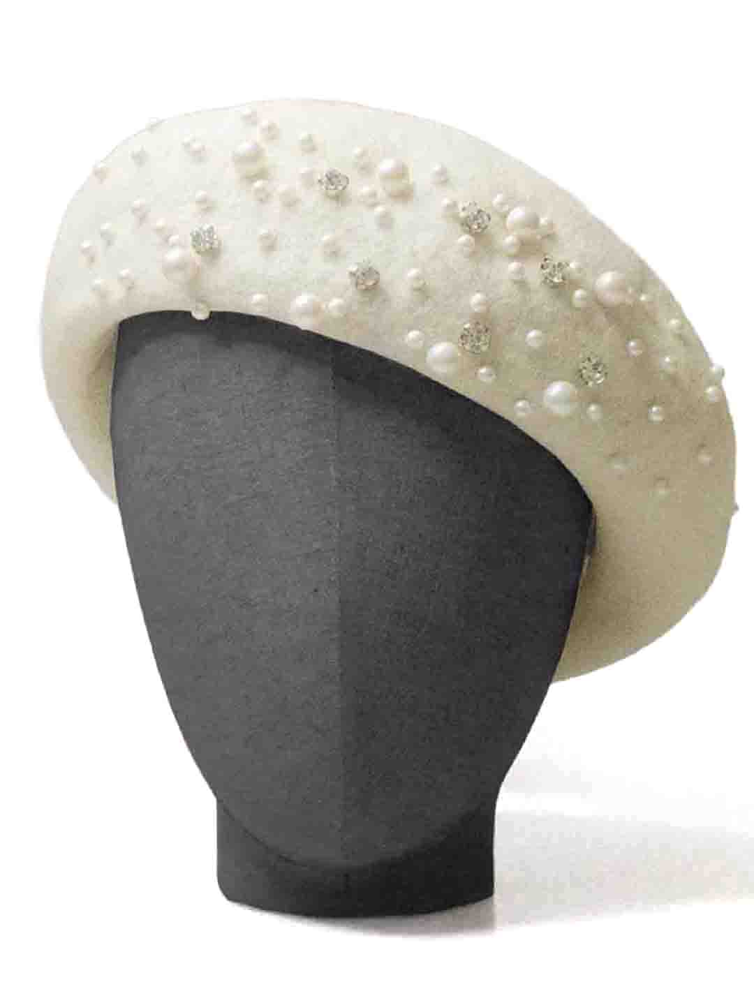 White Beret with Pearls & Crystals