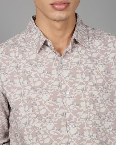 Men Pink Floral Print Shirt