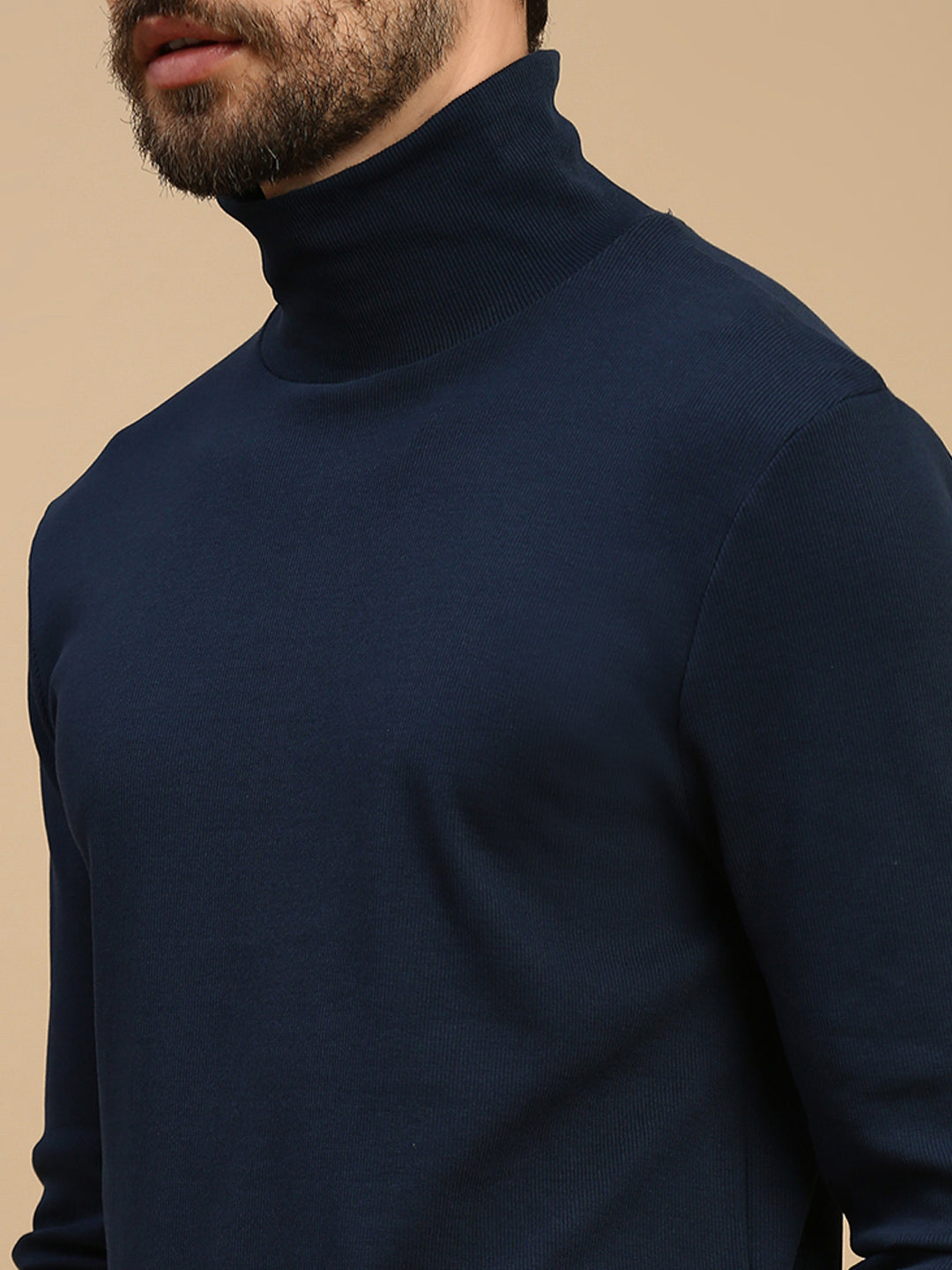Men Black Turtle Neck Long Sleeve Tees