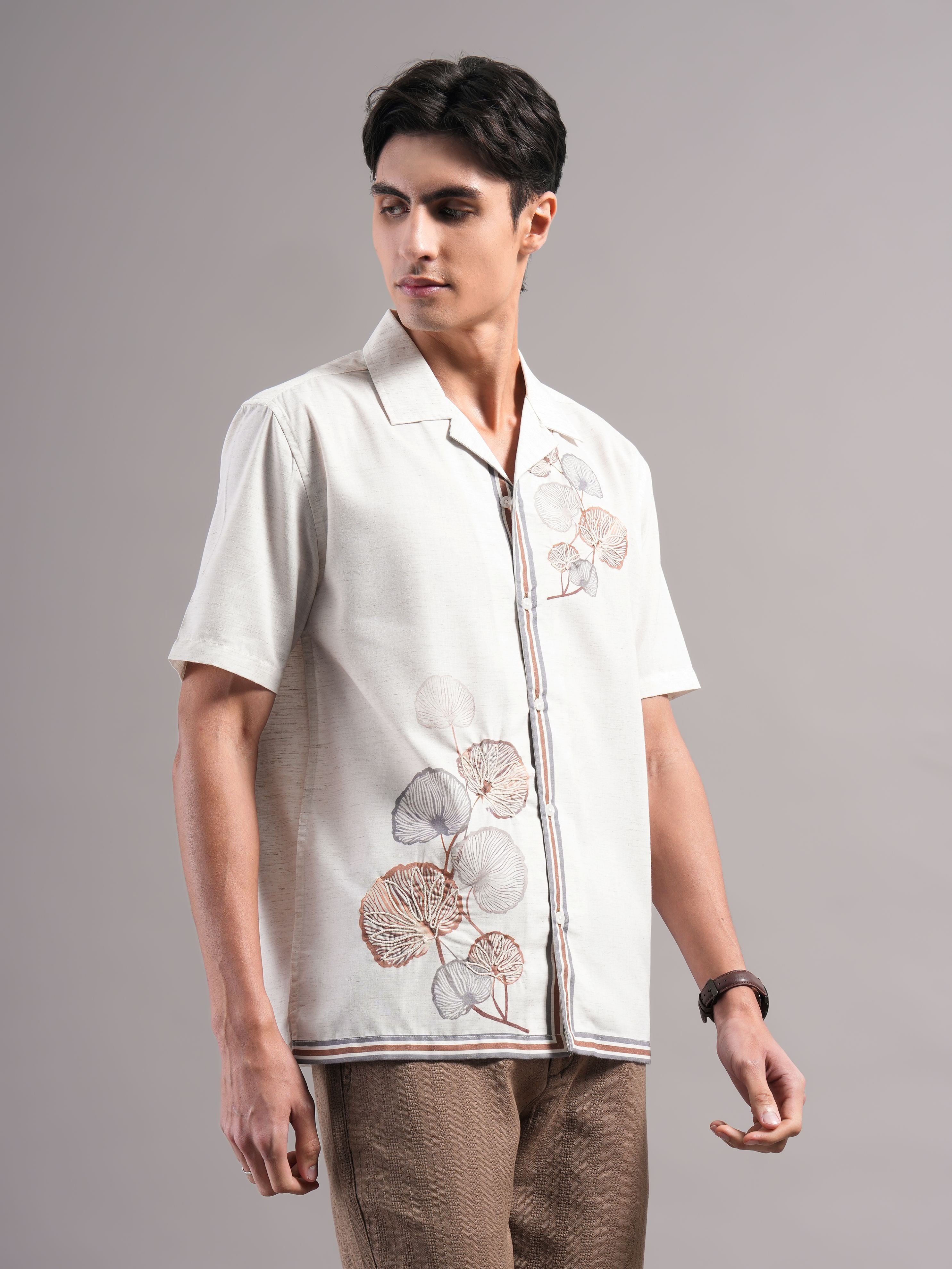 Men Cream Printed Casual Shirt