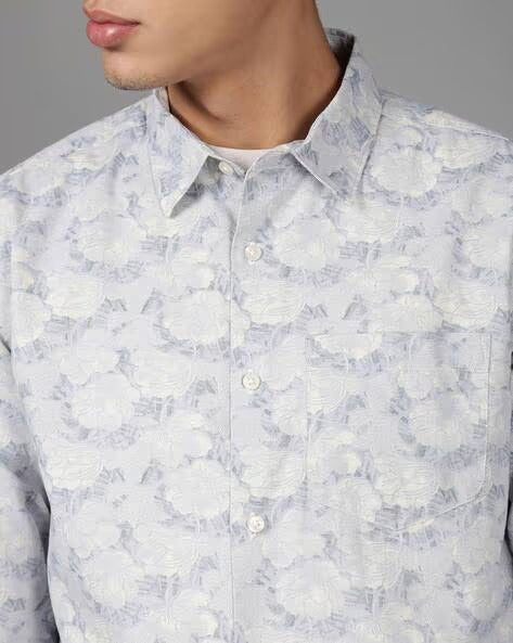 Men Blue Floral Print Shirt