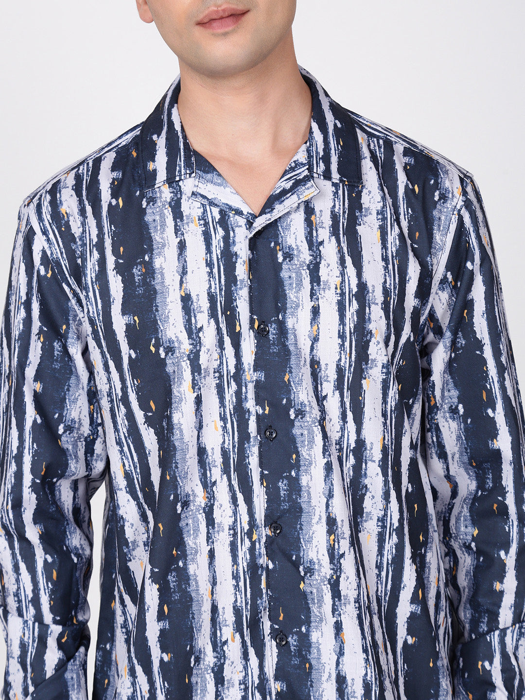 Men Navy Resort Collar Relax Fit Printed Shirt