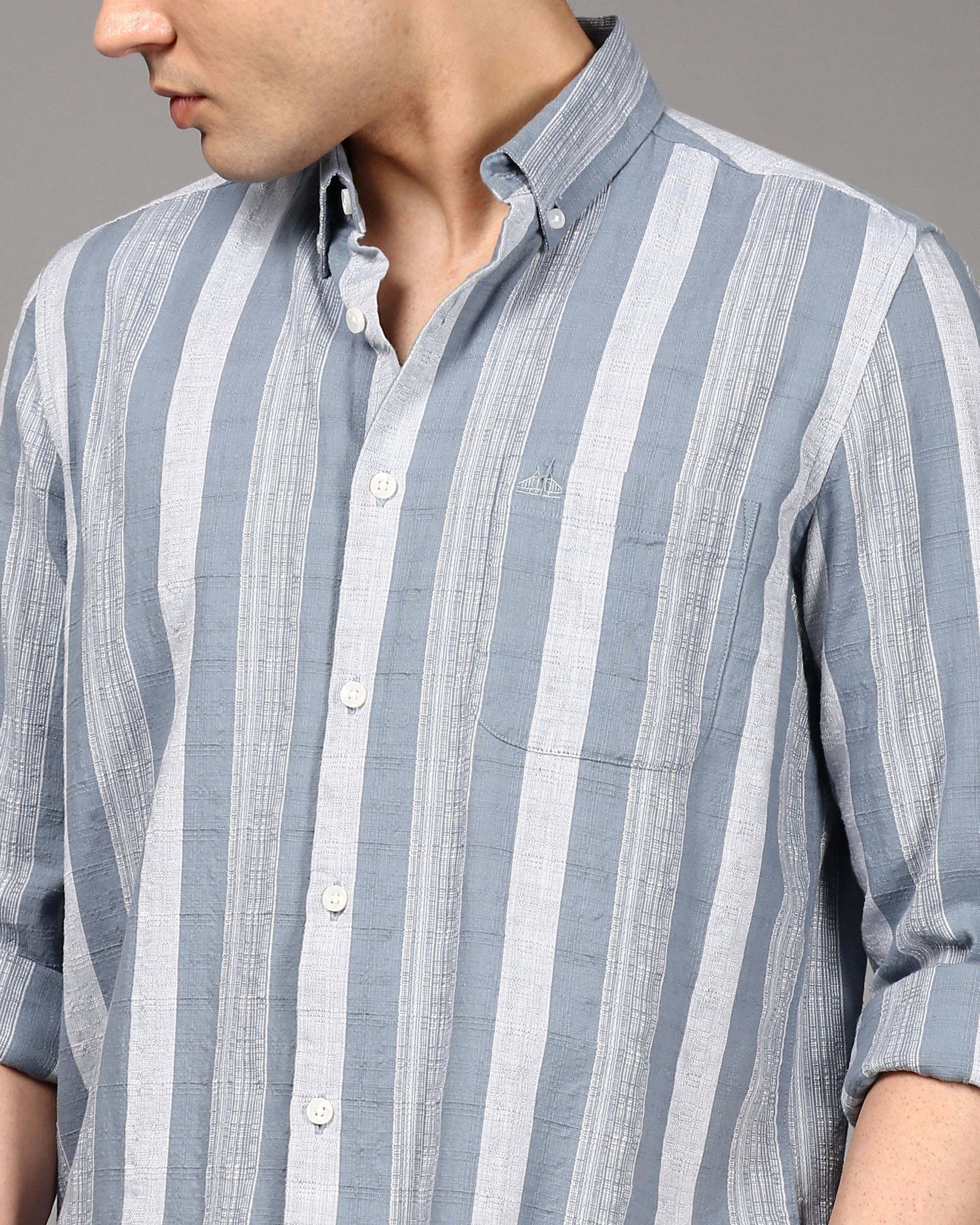 Men Blue Striped Shirt