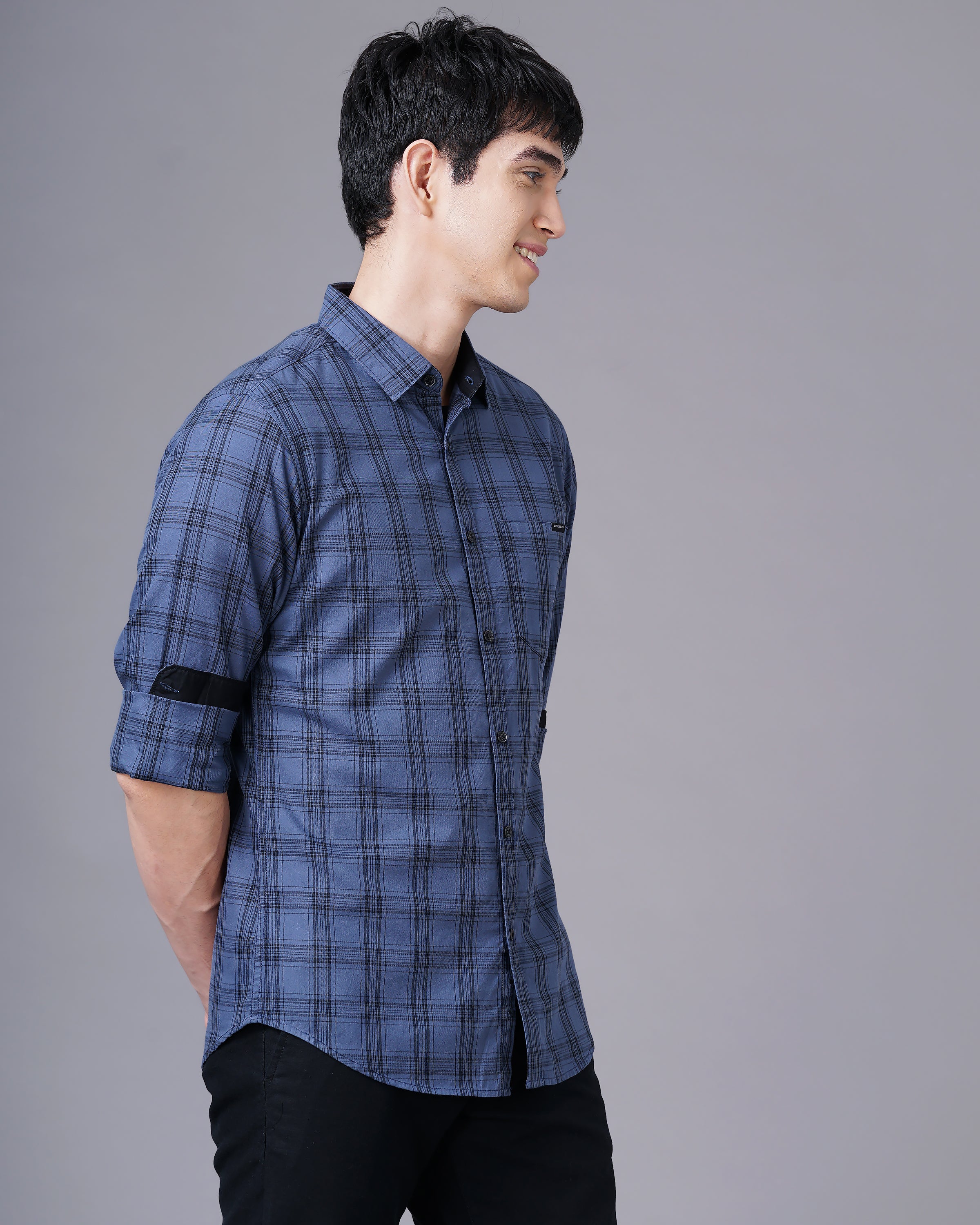Men Purple Cotton Slim Shirt