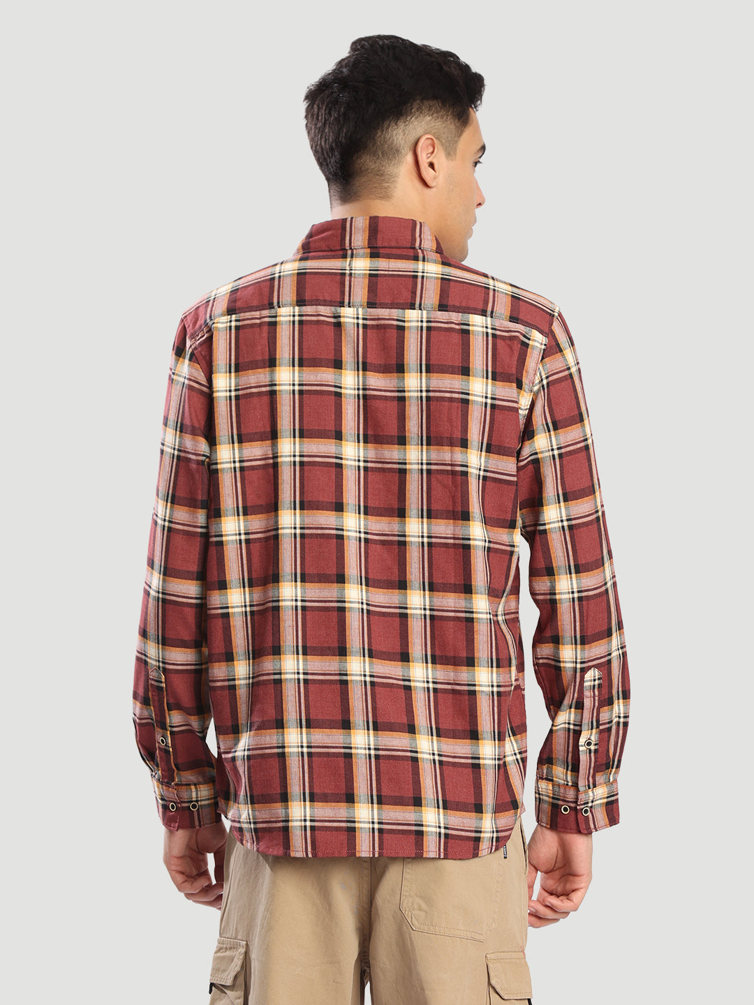 Men Marroon Checked Relax Fit Casual Shirt