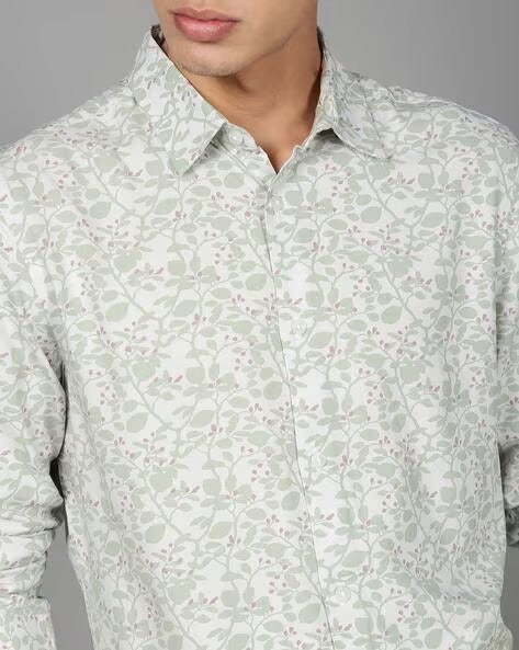 Men Green Floral Print Shirt