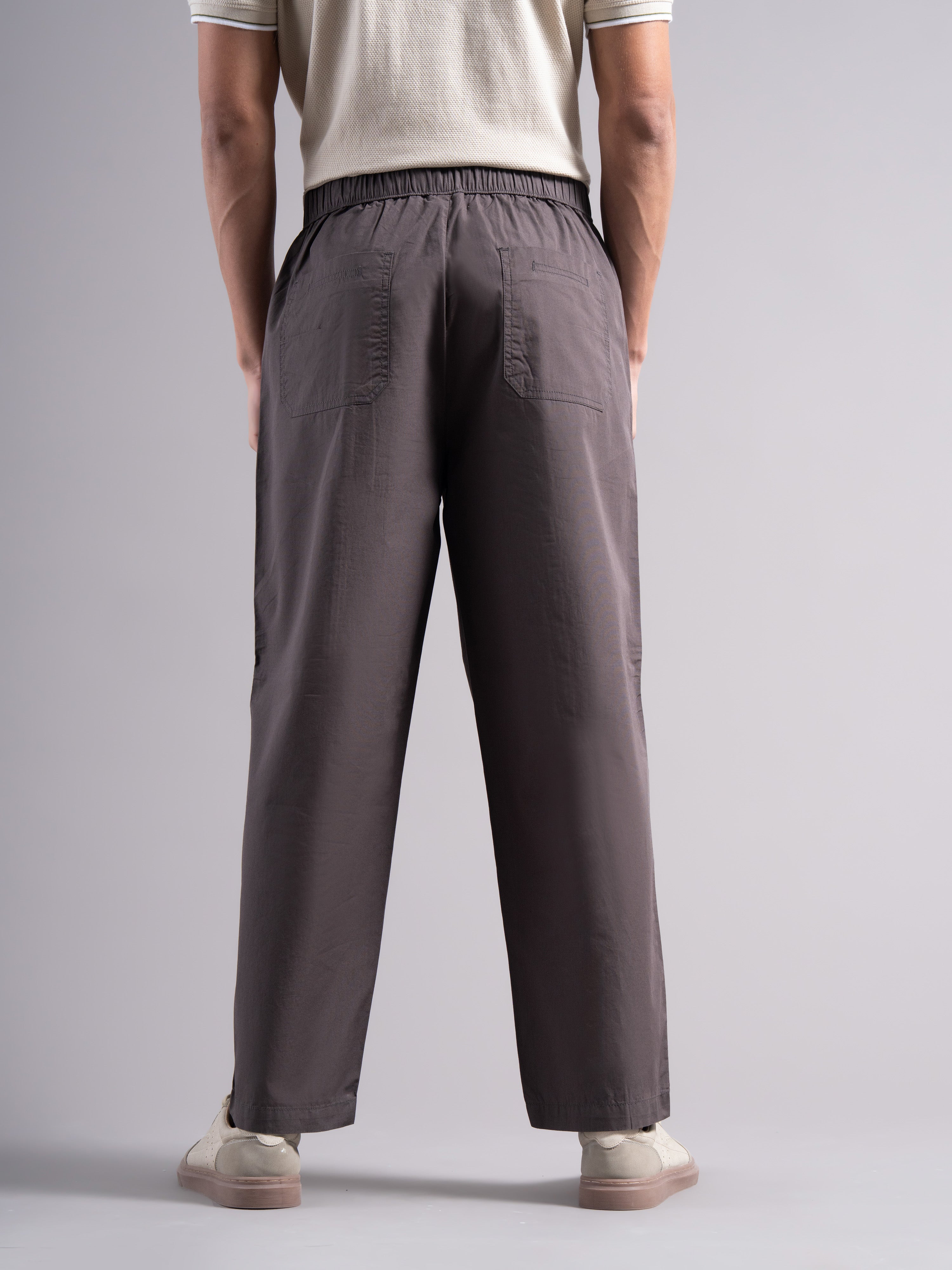 Men Grey Buckle Waist Trousers
