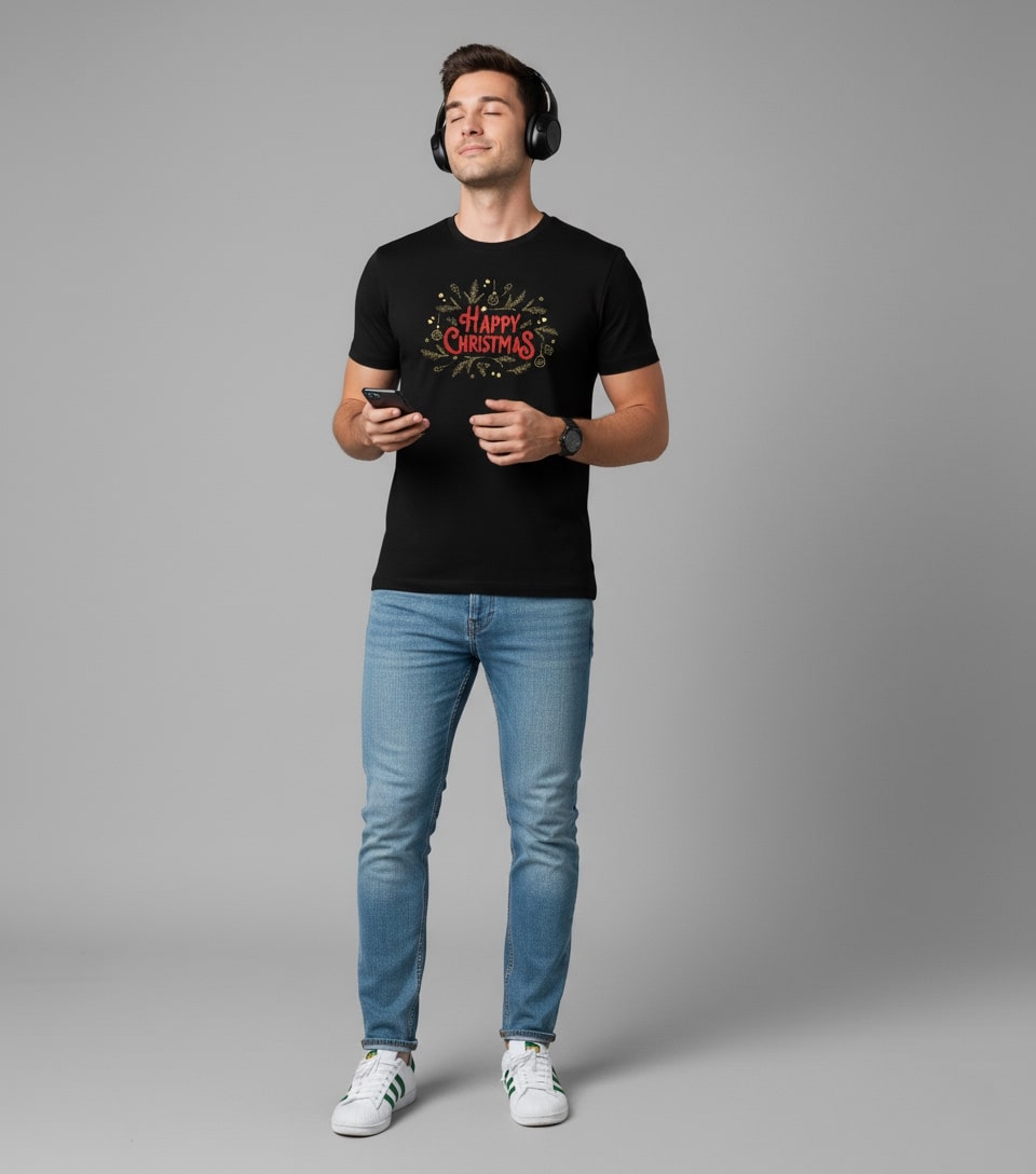 Men Printed Black Cotton Tshirt