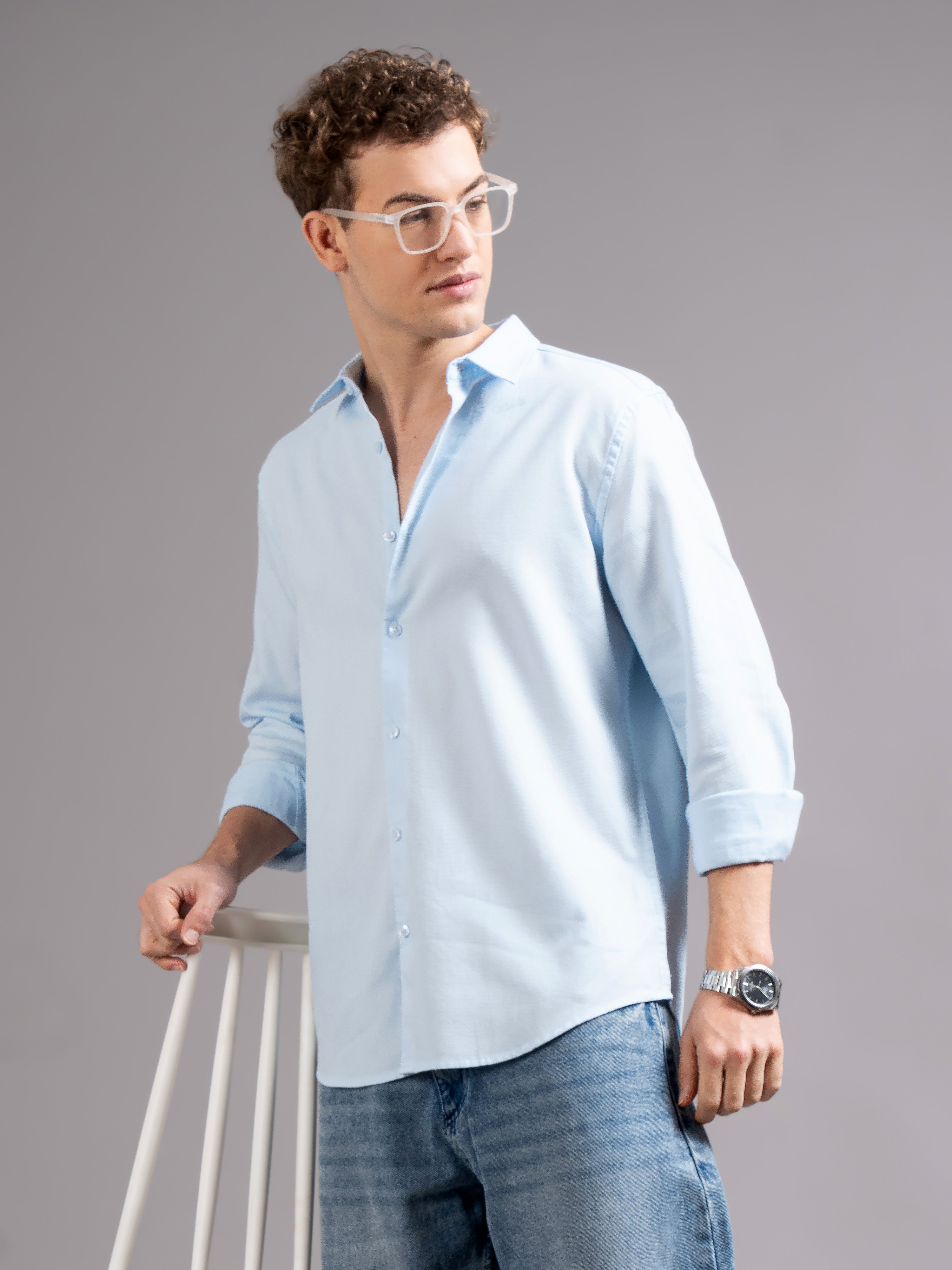 Men Blue Cotton Shirt