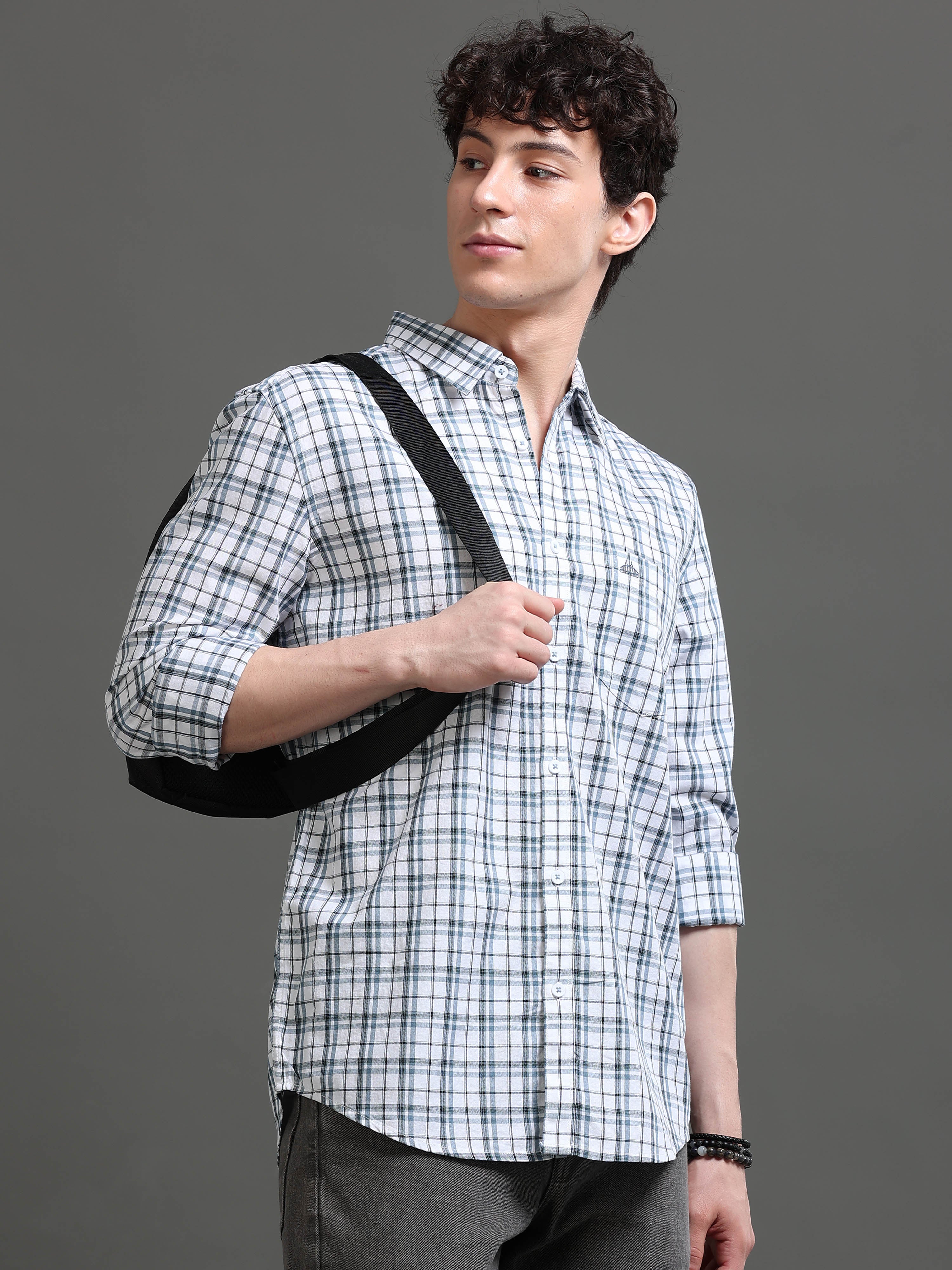 Men White Checked Shirt