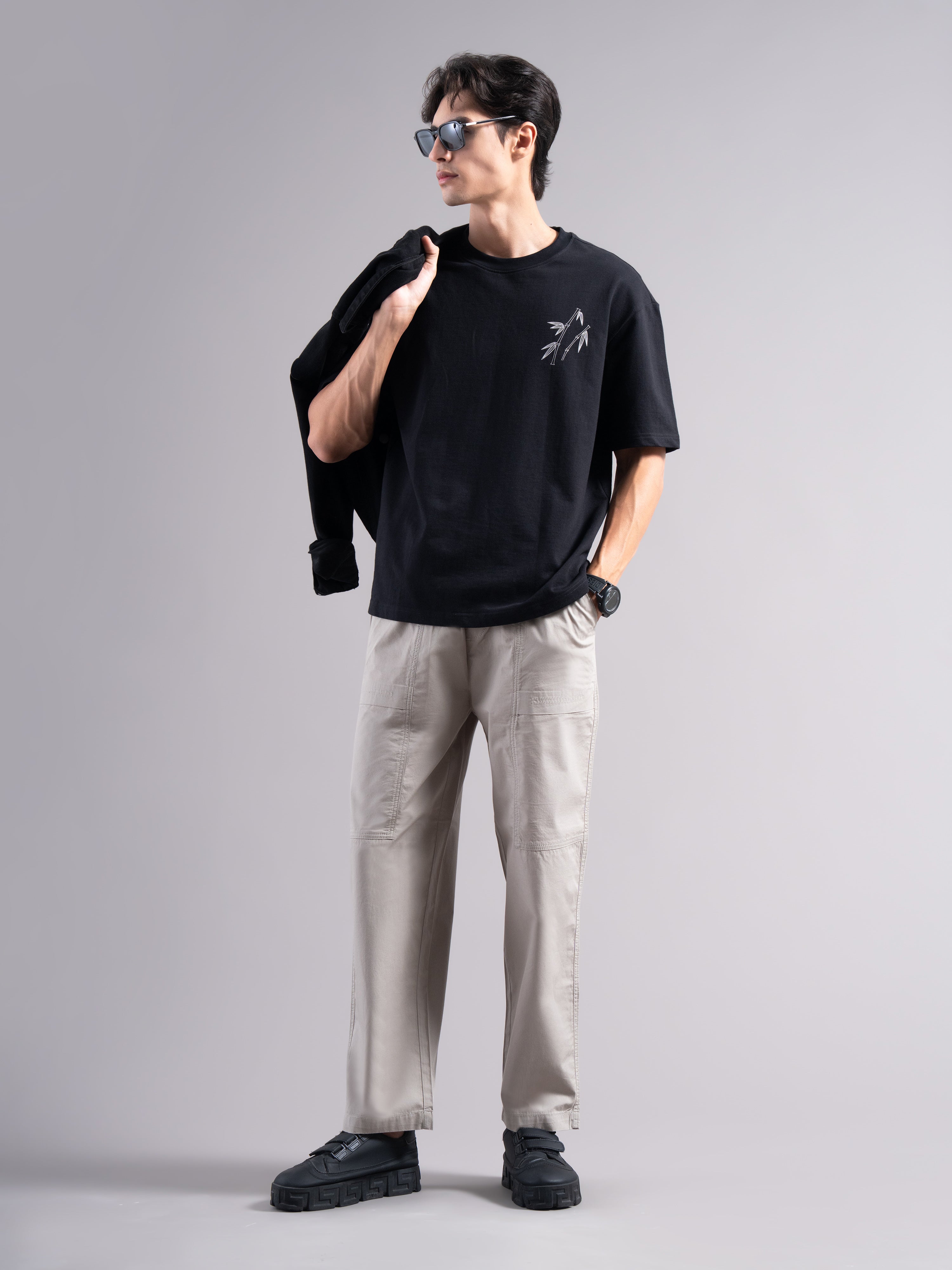 Men Grey Buckle Waist Trousers