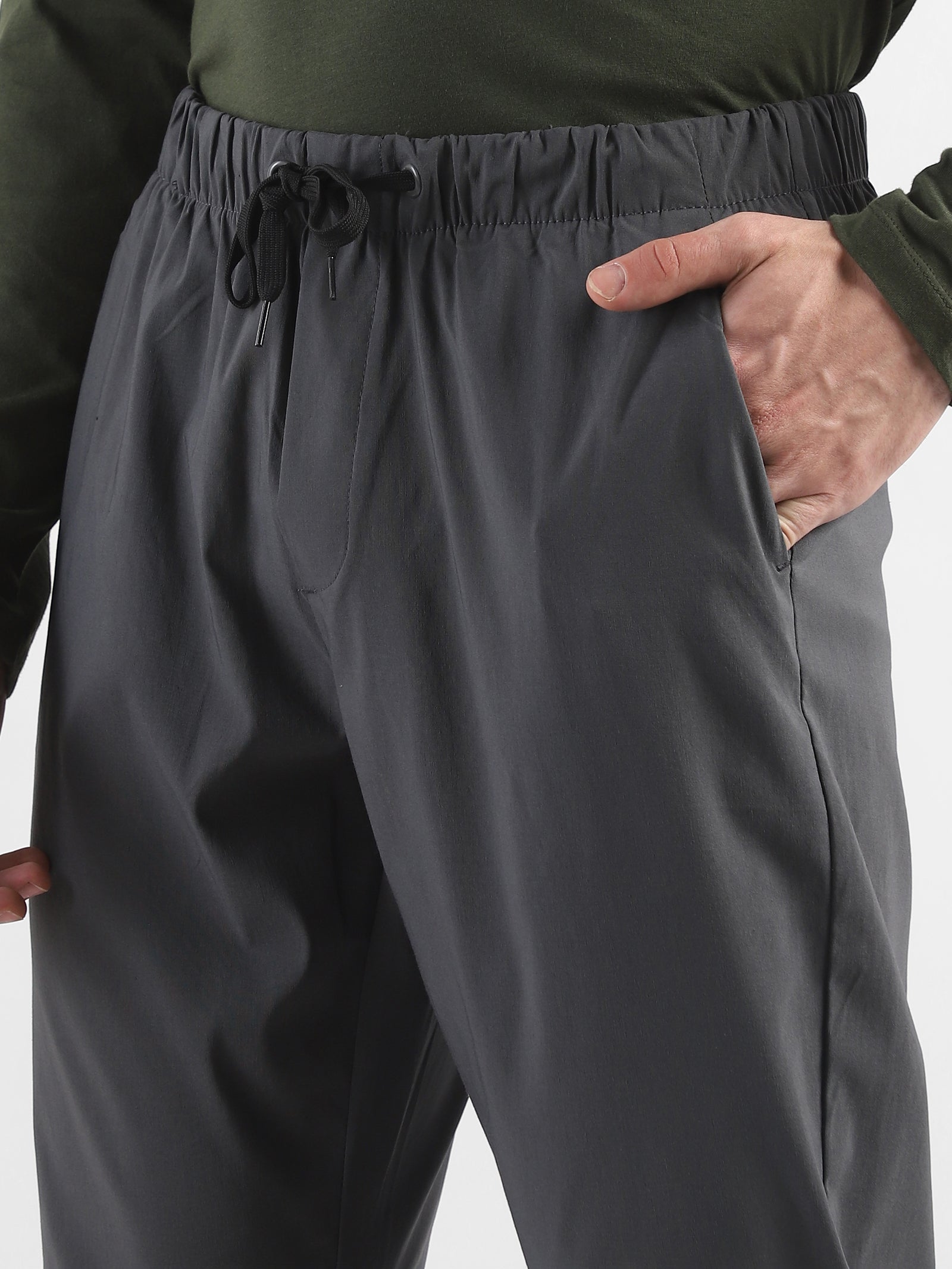 Men Grey Polyester Blend Pants