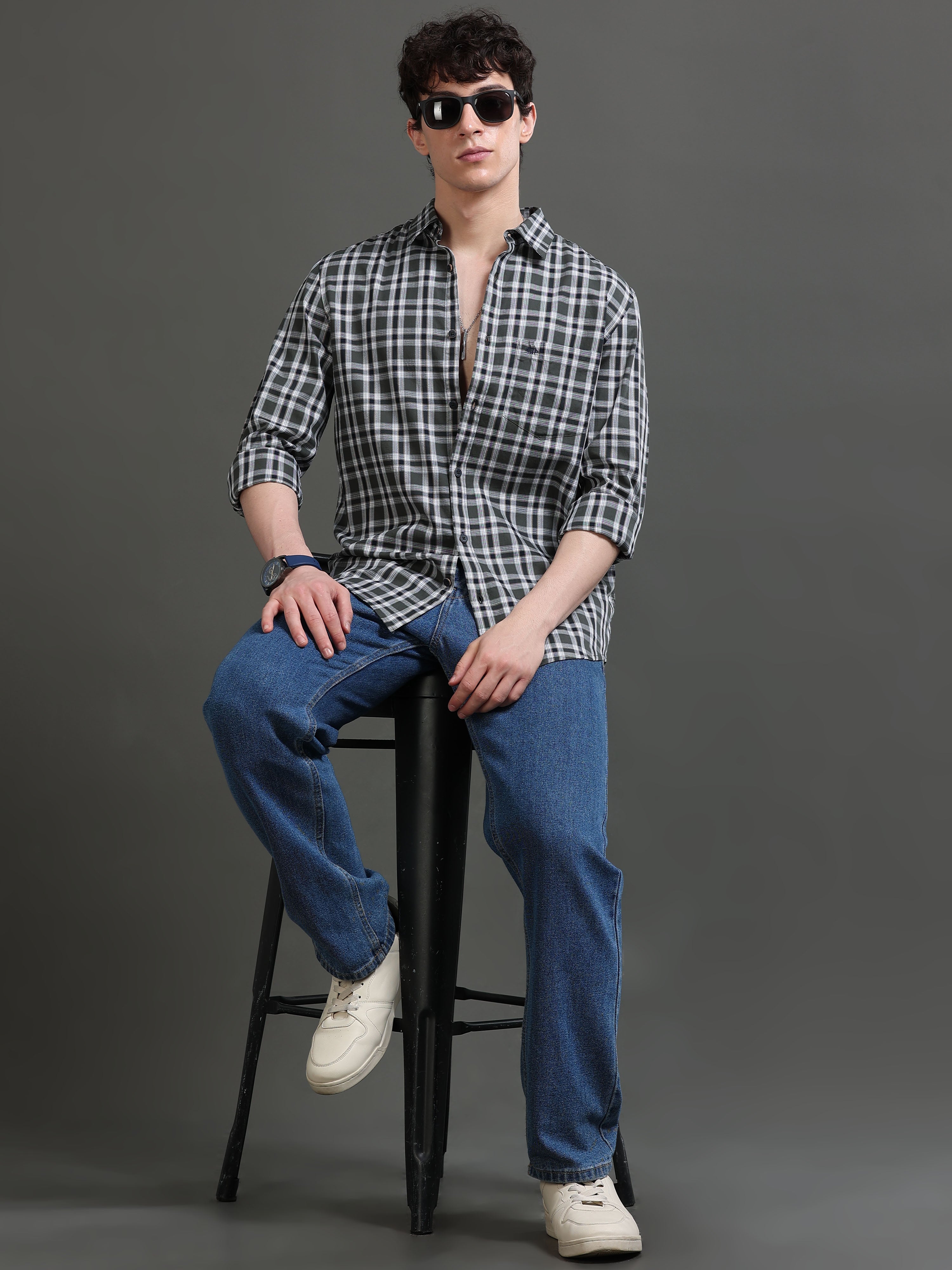 Men Green Checked Shirt