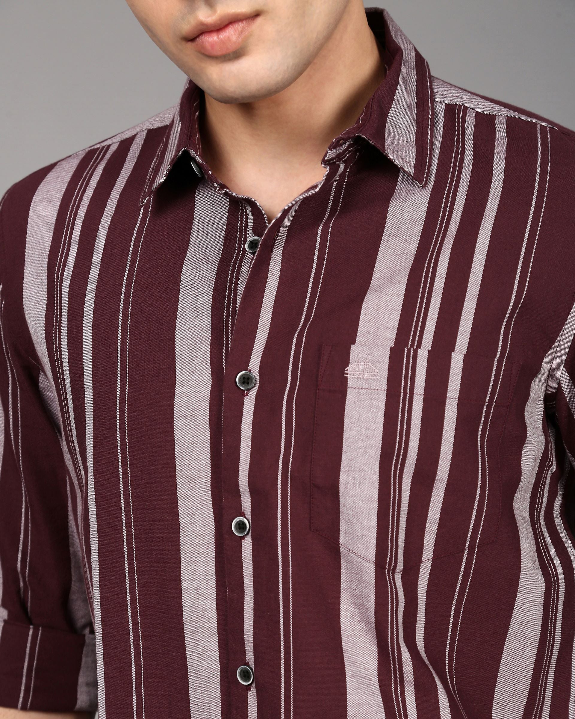 Men Burgundy Striped Shirt