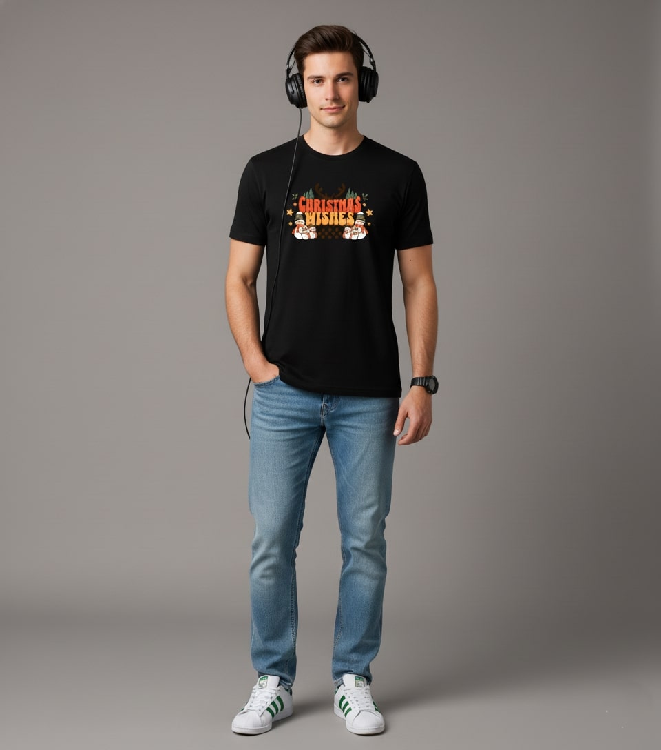Men Printed Black Cotton Tshirt