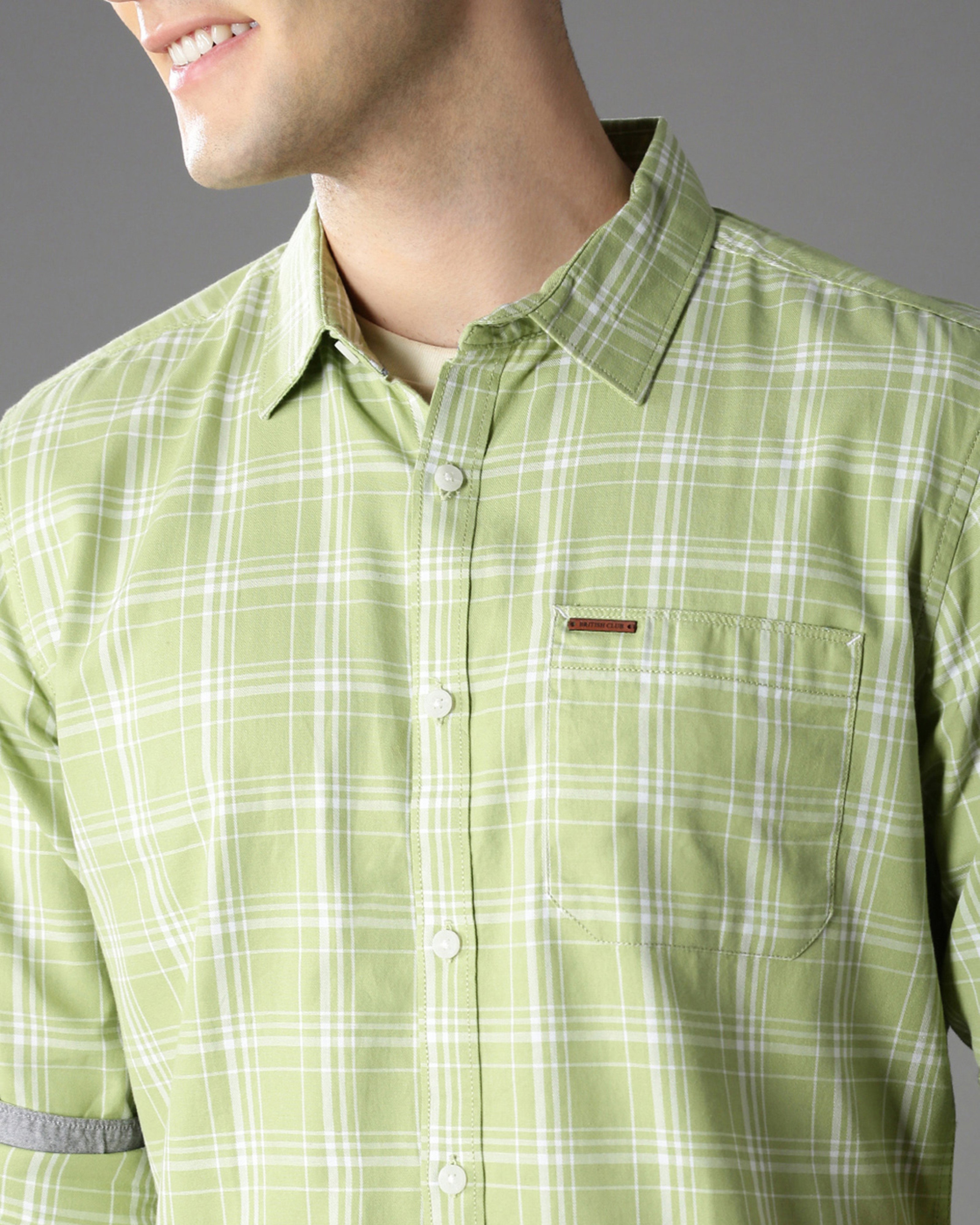 Men Green Cotton Slim Shirt