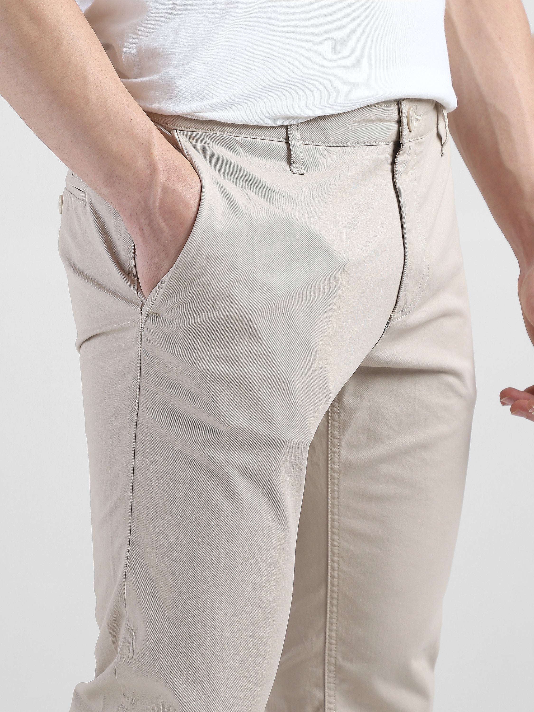 Men Cream Mid Rise Regular Fit Trouser