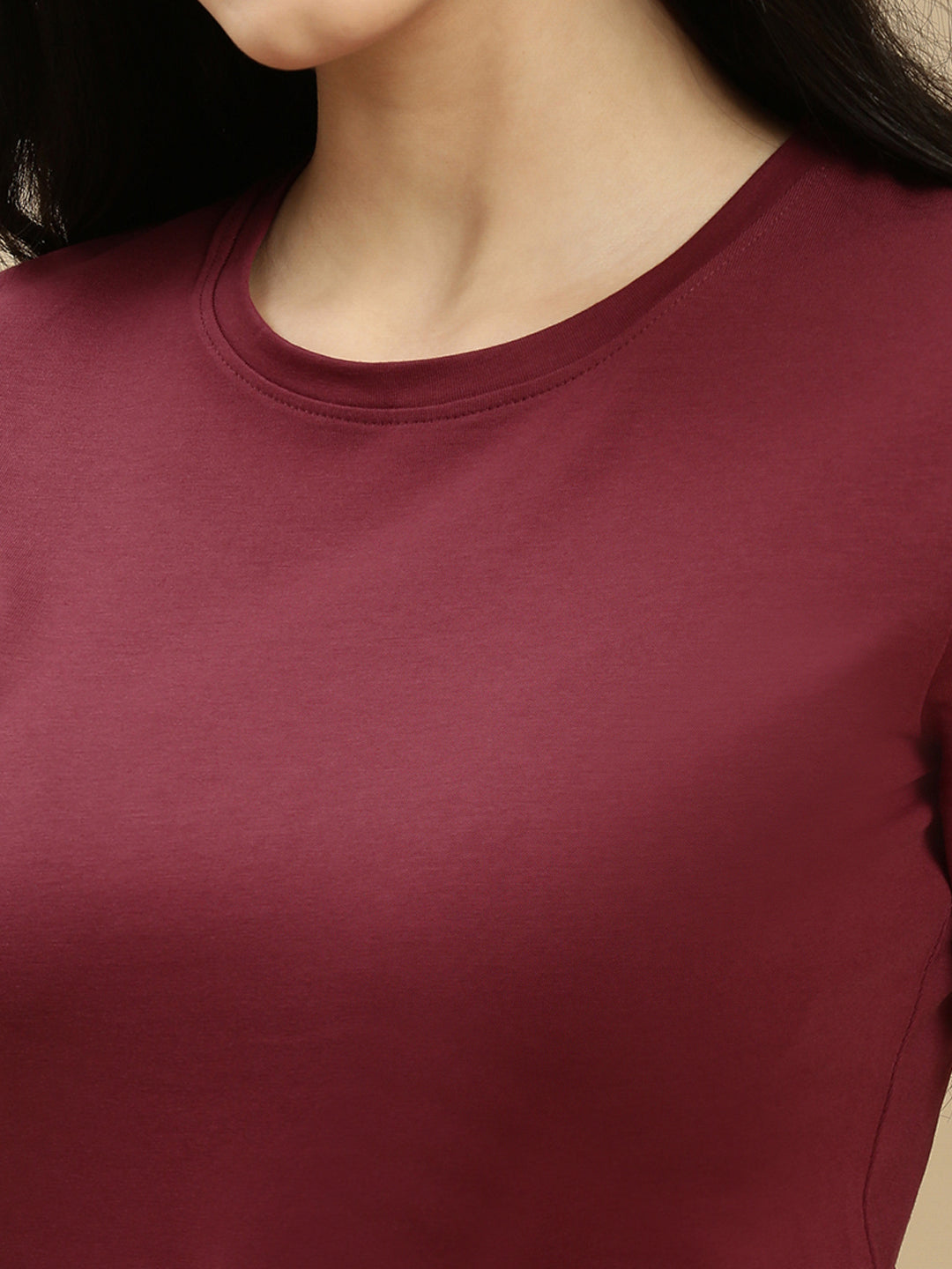 Women Burgundy Half Sleeve Top
