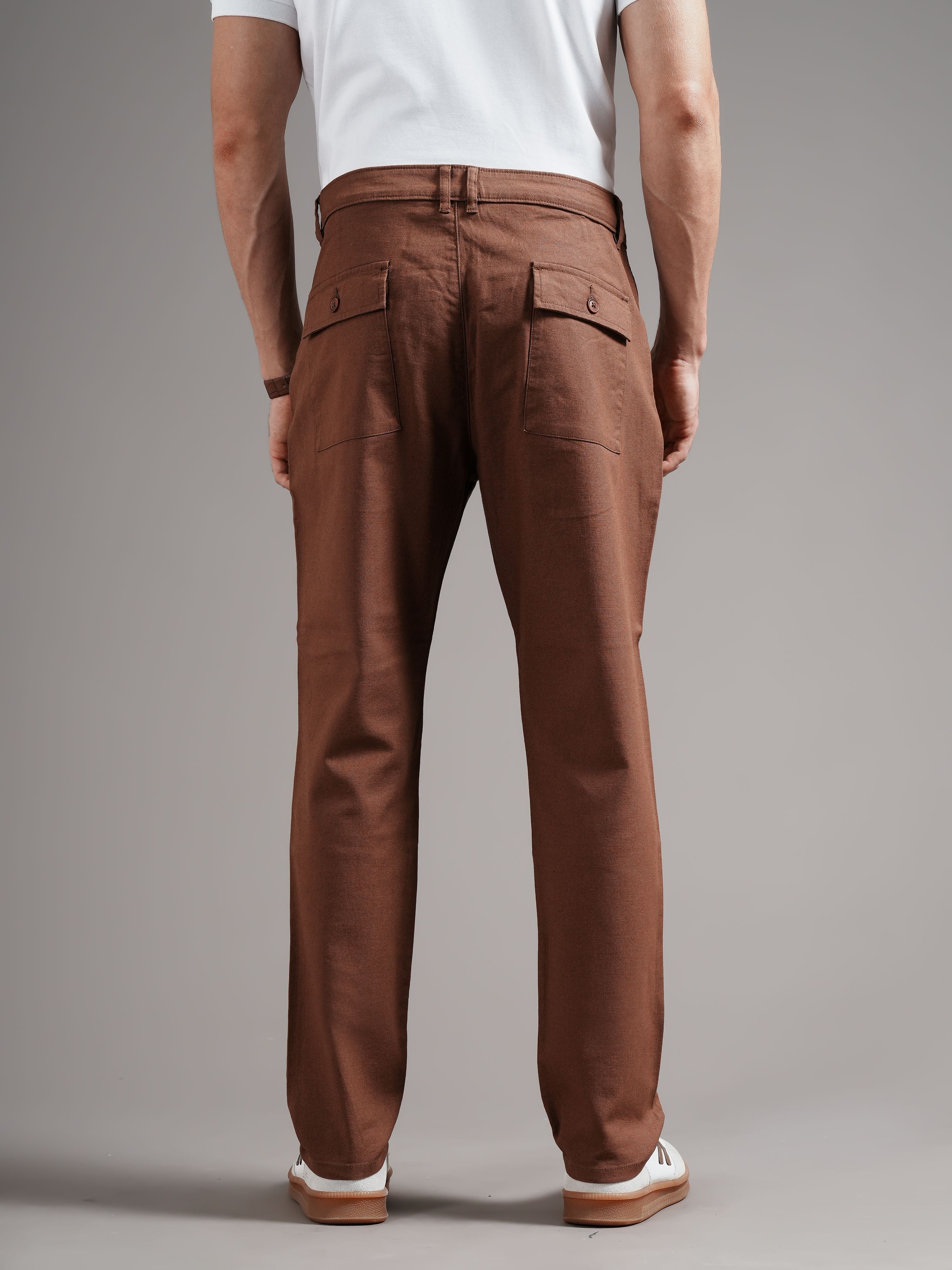 Men Brown Tailored Fit Trousers