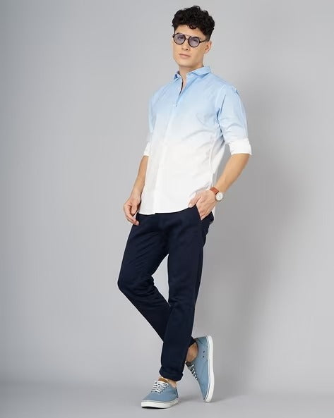 Men Blue Ombre Dyed Shirt