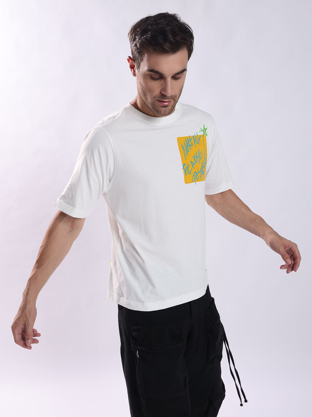 Men White Cotton Oversized T-Shirt