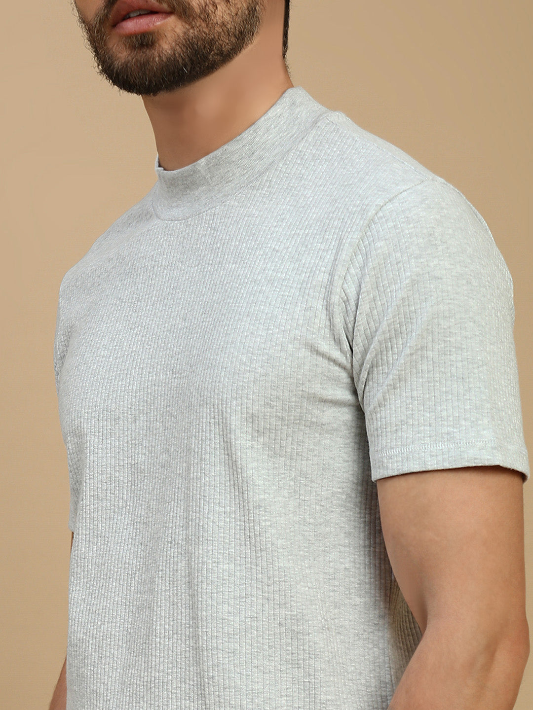 Men Grey High Neck Tee